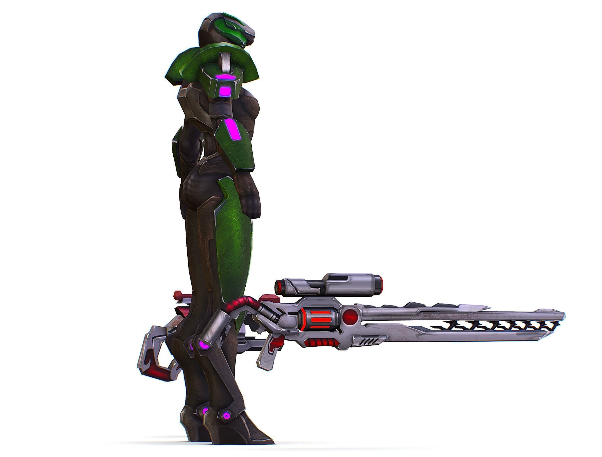 Sci-Fi Woman Cyborg - Female Drone Sniper Soldier Low-poly 3D model_6