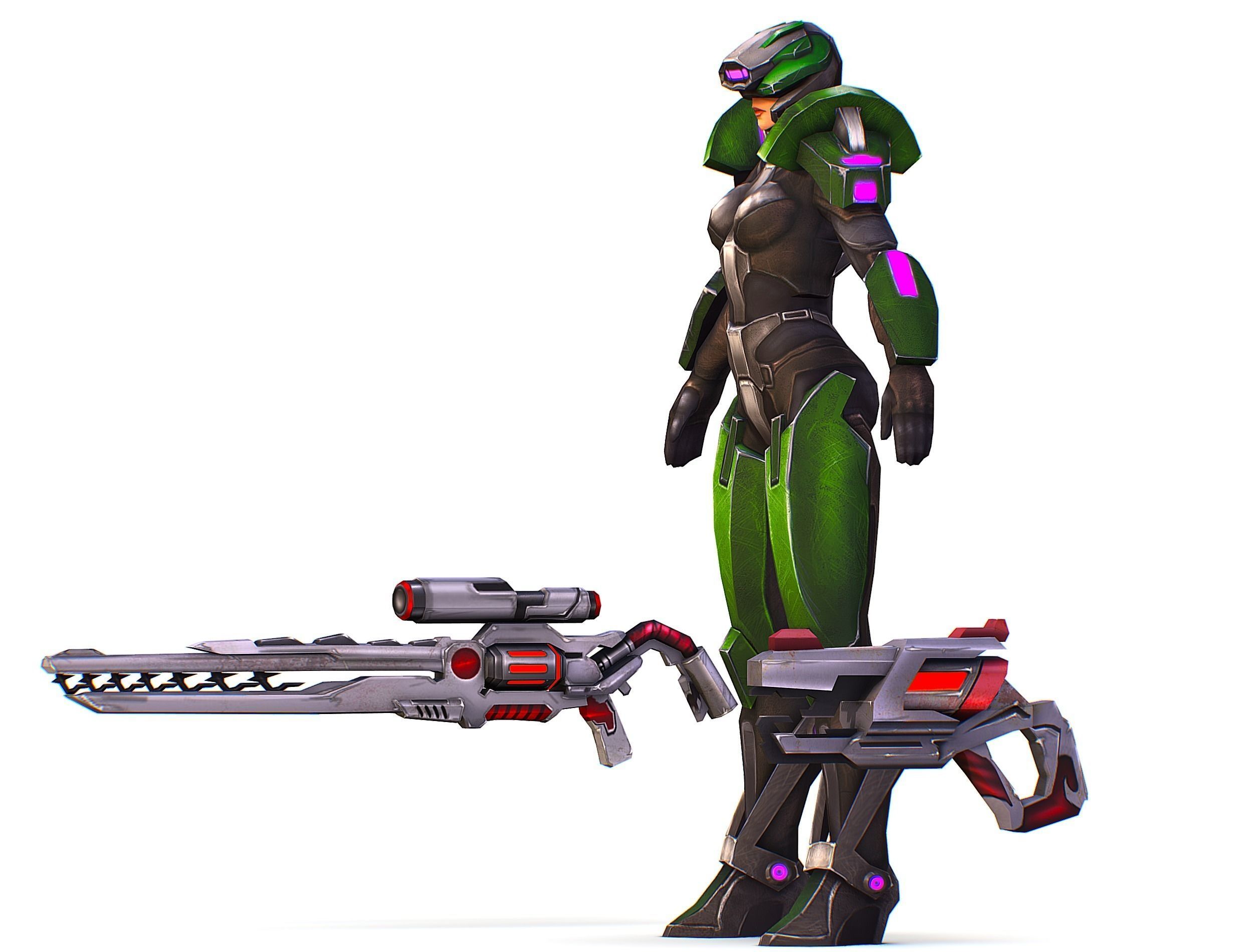 Sci-Fi Woman Cyborg - Female Drone Sniper Soldier Low-poly 3D model_22