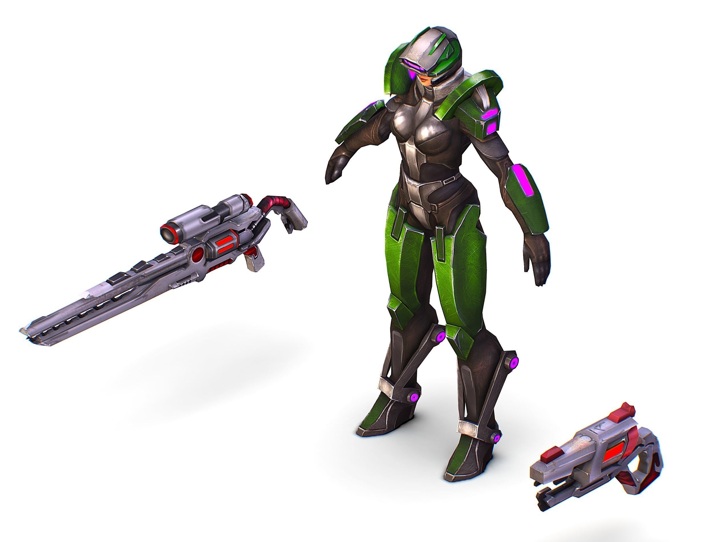 Sci-Fi Woman Cyborg - Female Drone Sniper Soldier Low-poly 3D model_42