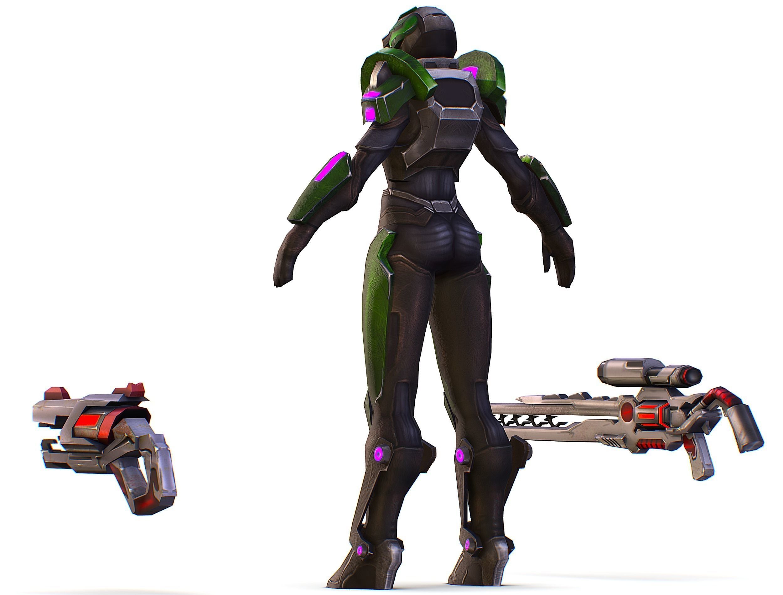 Sci-Fi Woman Cyborg - Female Drone Sniper Soldier Low-poly 3D model_16