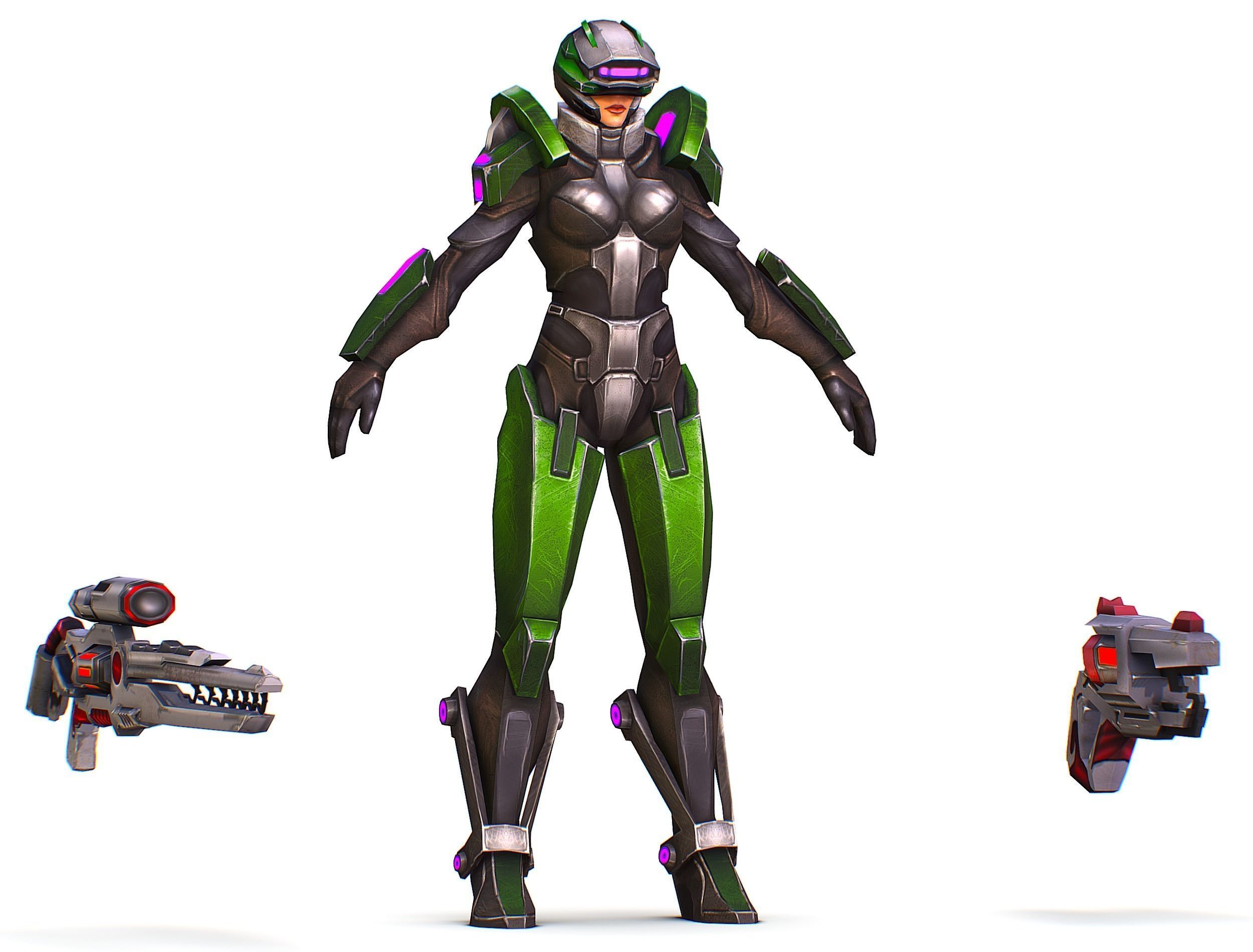 Sci-Fi Woman Cyborg - Female Drone Sniper Soldier Low-poly 3D model_28