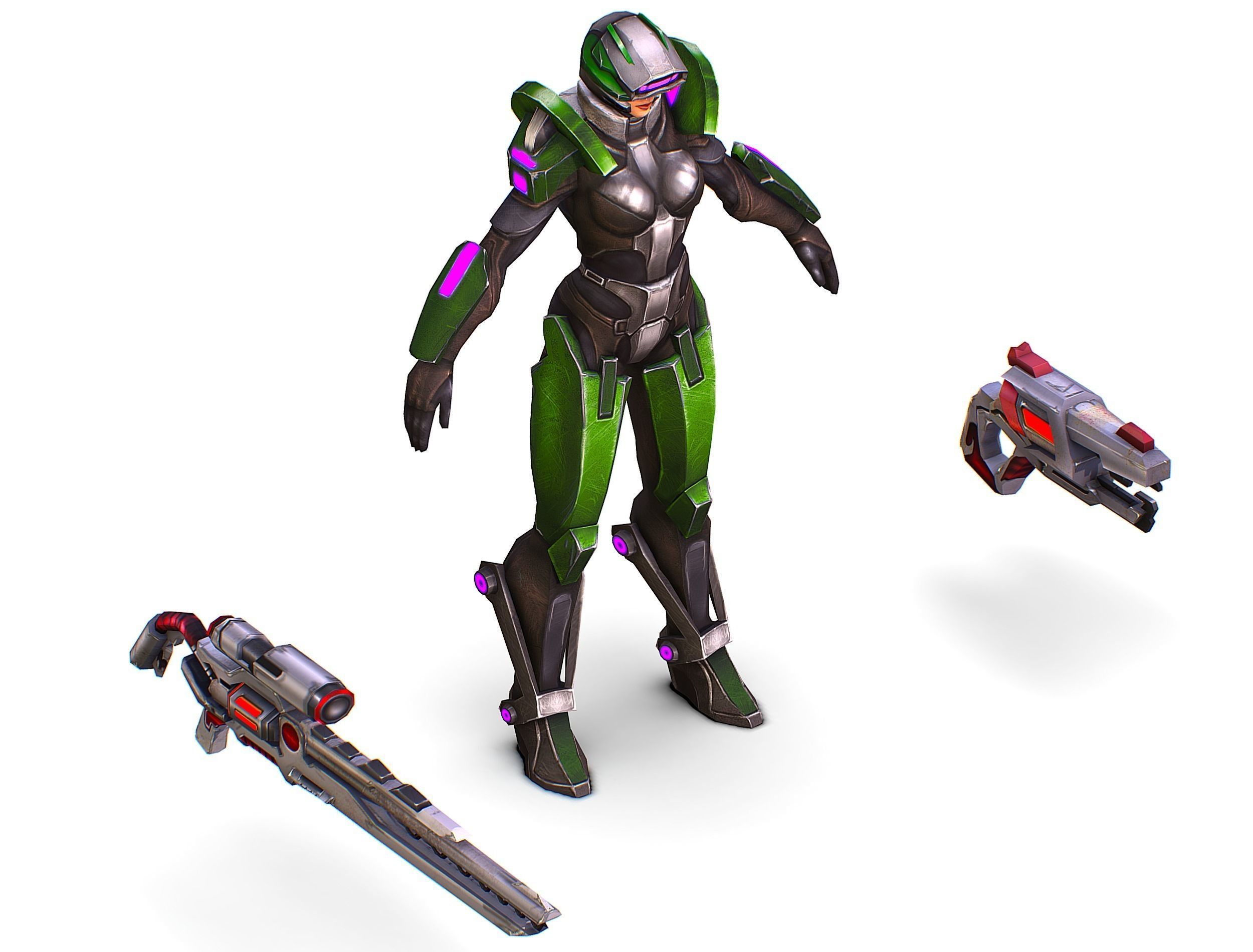 Sci-Fi Woman Cyborg - Female Drone Sniper Soldier Low-poly 3D model_41