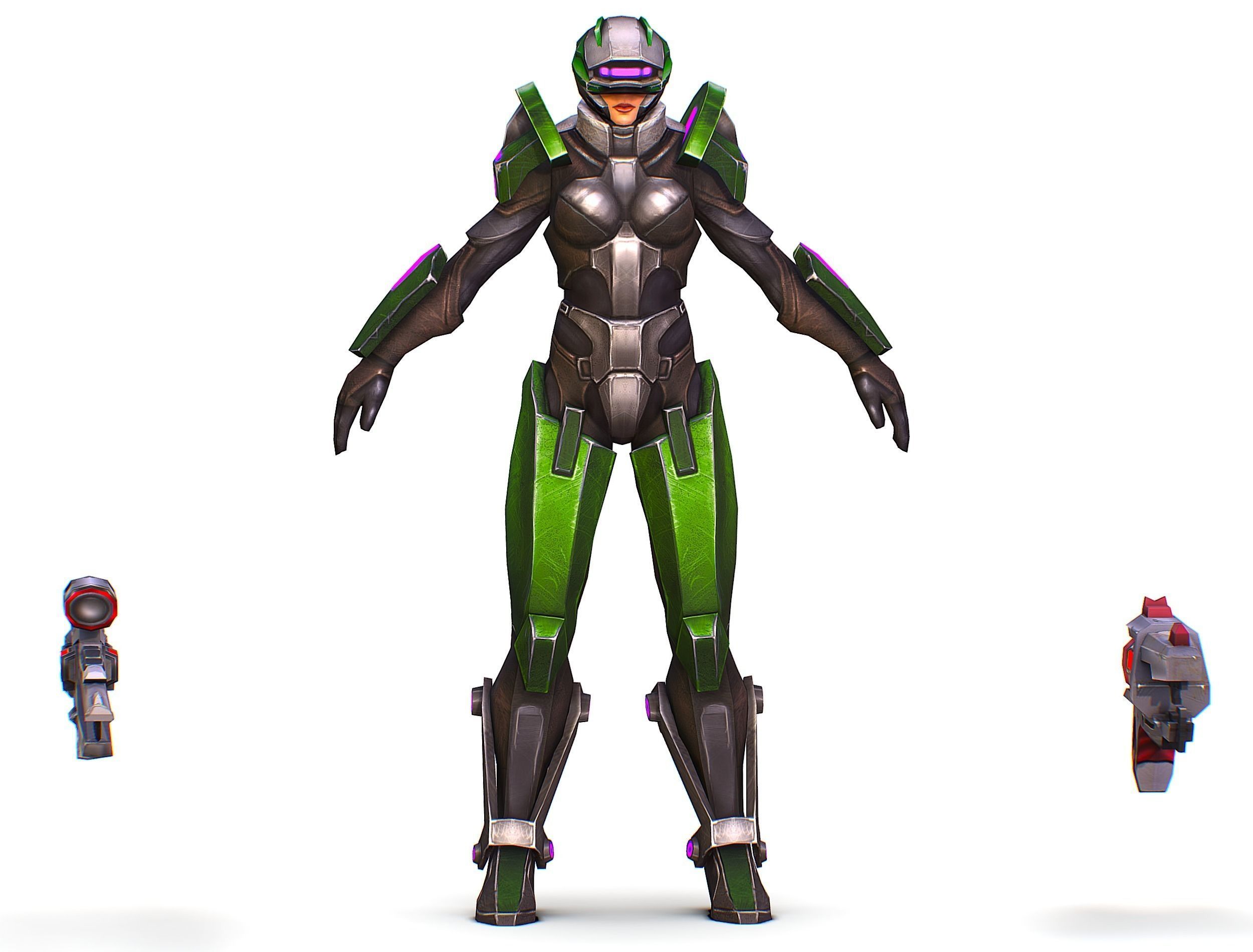 Sci-Fi Woman Cyborg - Female Drone Sniper Soldier Low-poly 3D model_27