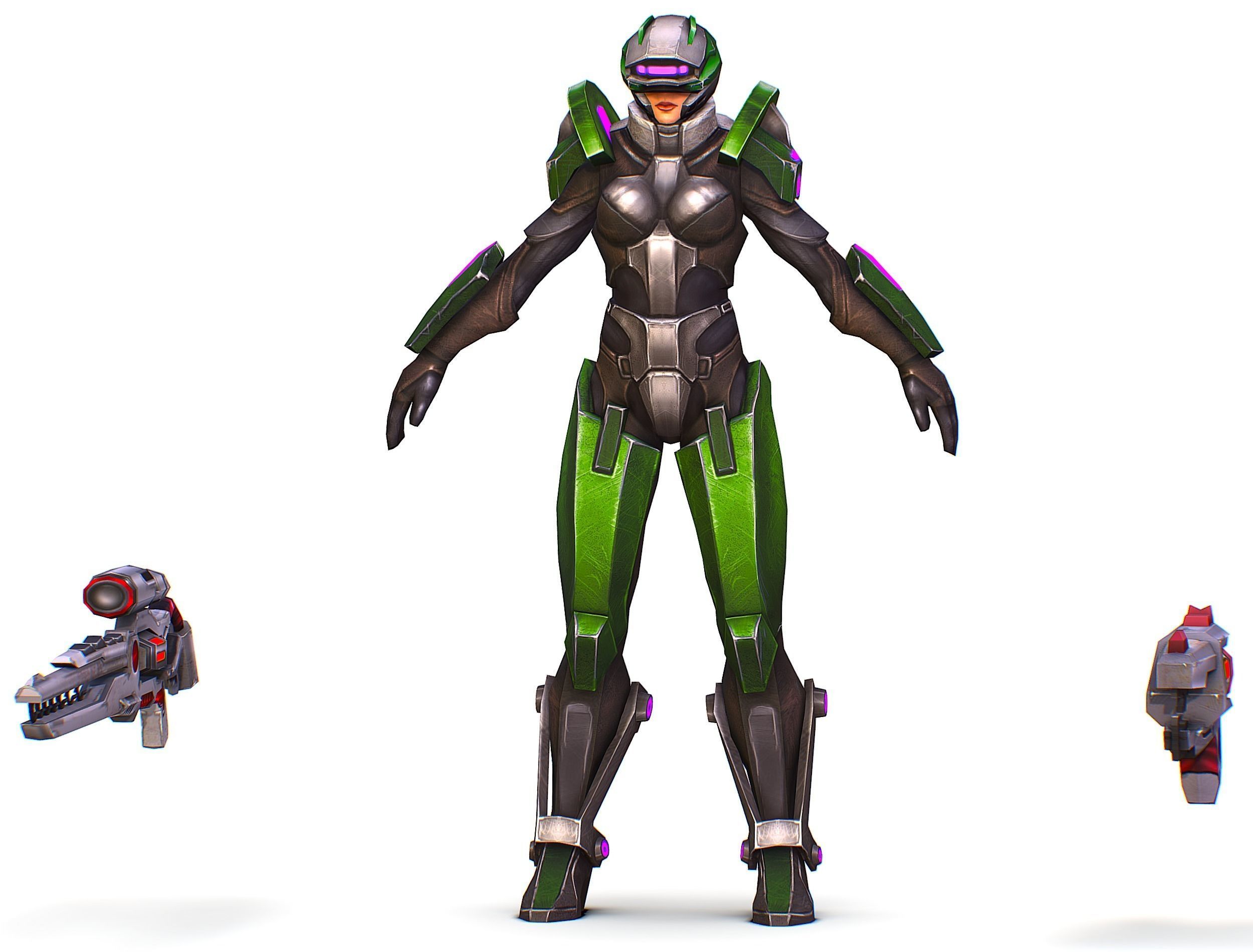 Sci-Fi Woman Cyborg - Female Drone Sniper Soldier Low-poly 3D model_26