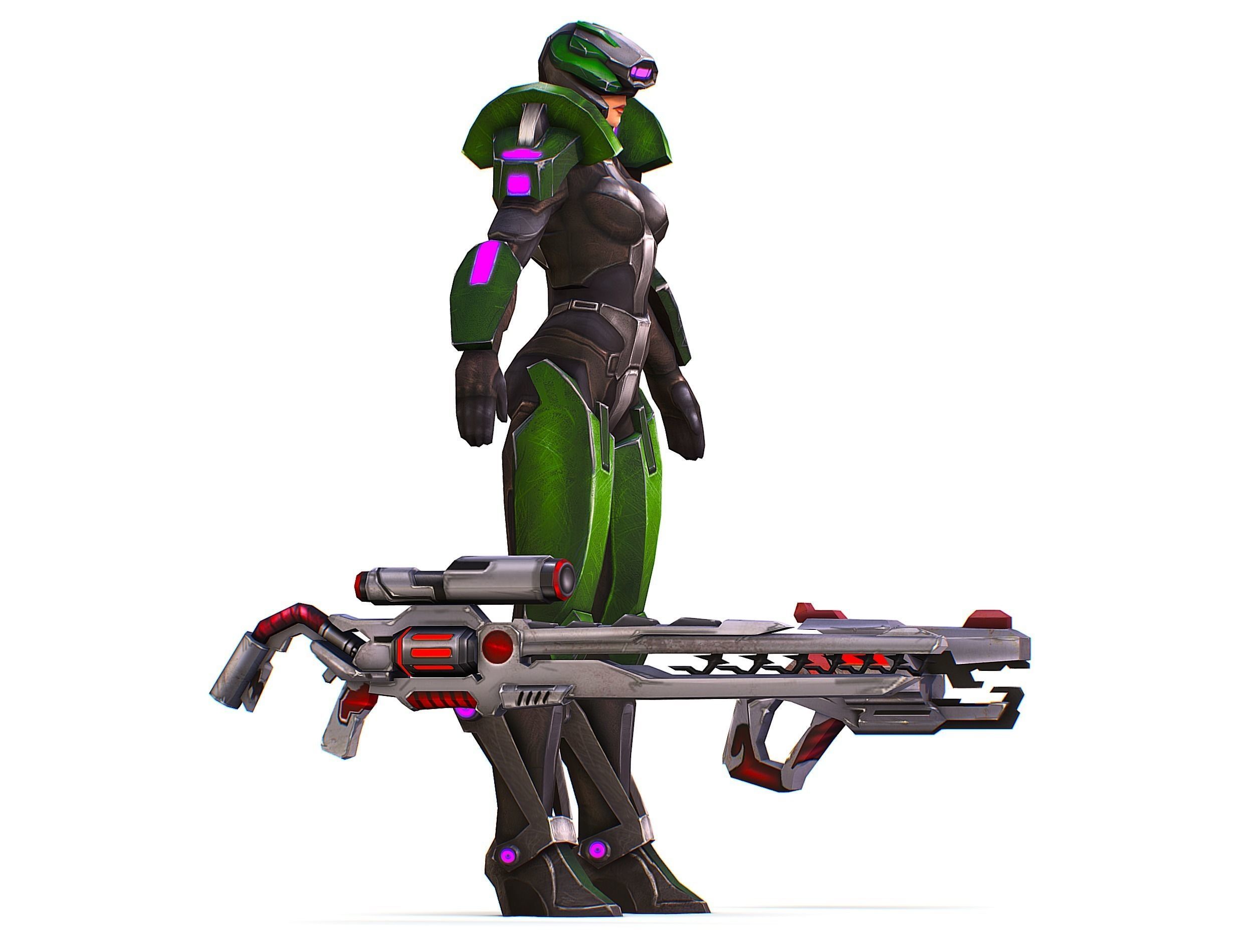 Sci-Fi Woman Cyborg - Female Drone Sniper Soldier Low-poly 3D model_3