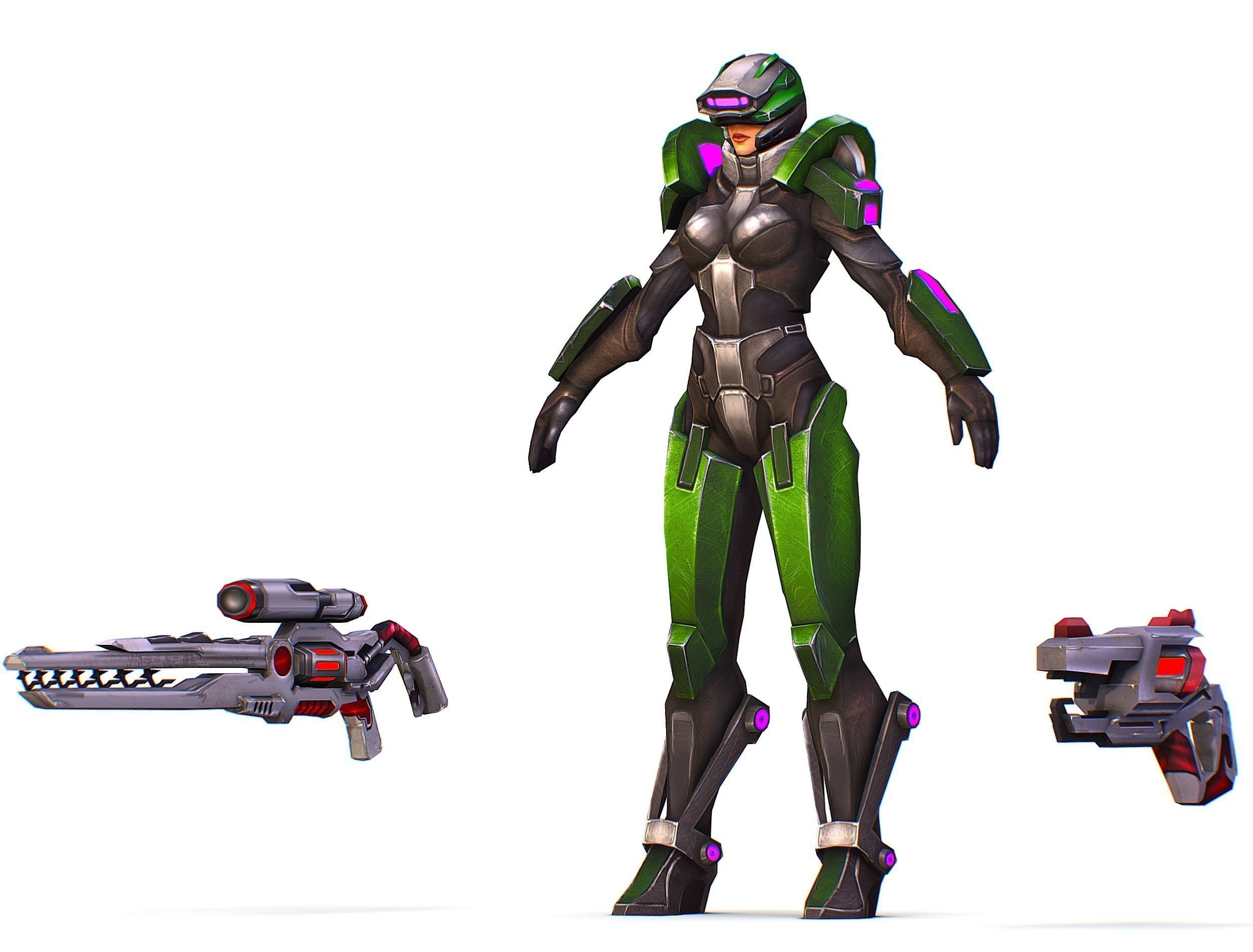Sci-Fi Woman Cyborg - Female Drone Sniper Soldier Low-poly 3D model_24