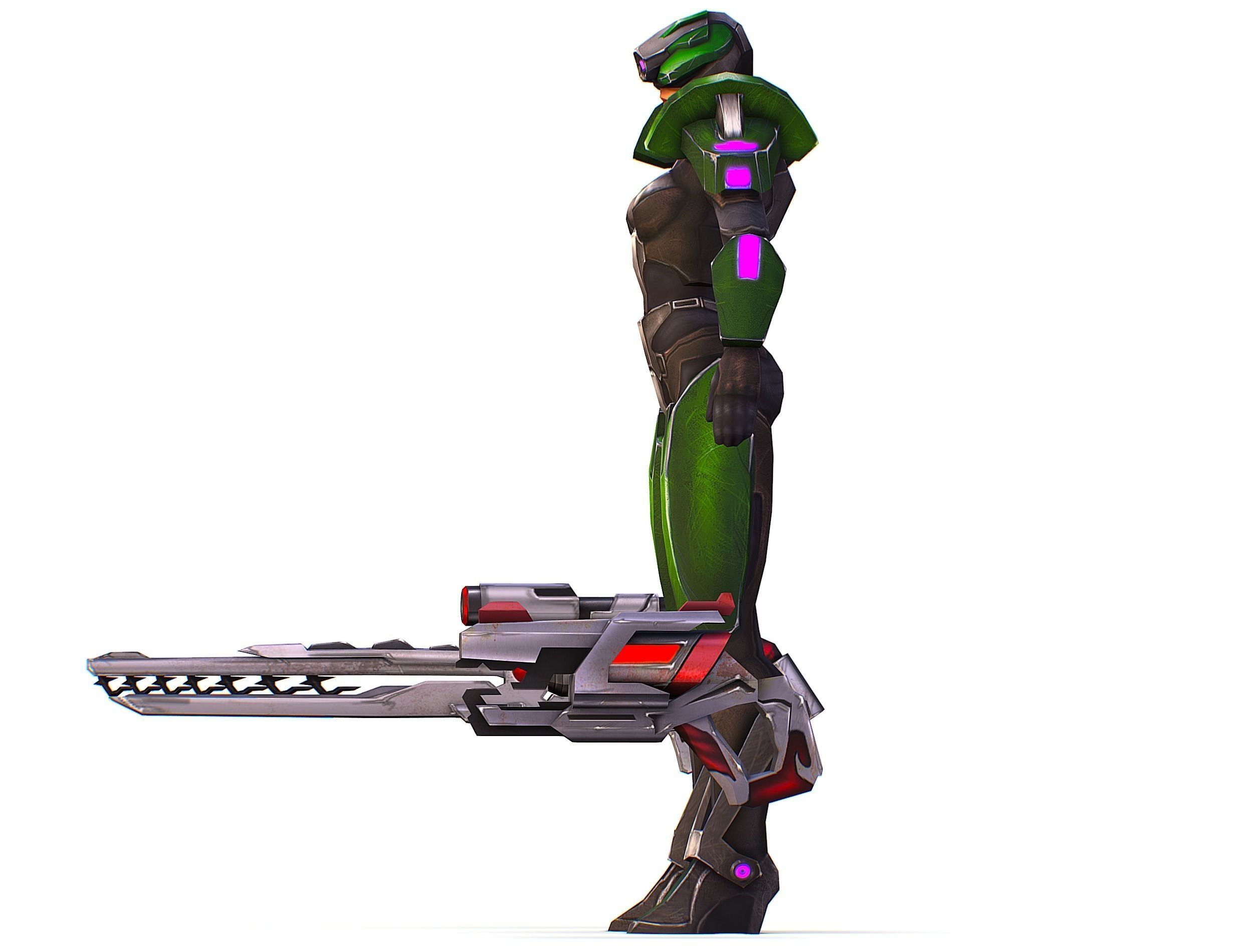 Sci-Fi Woman Cyborg - Female Drone Sniper Soldier Low-poly 3D model_21