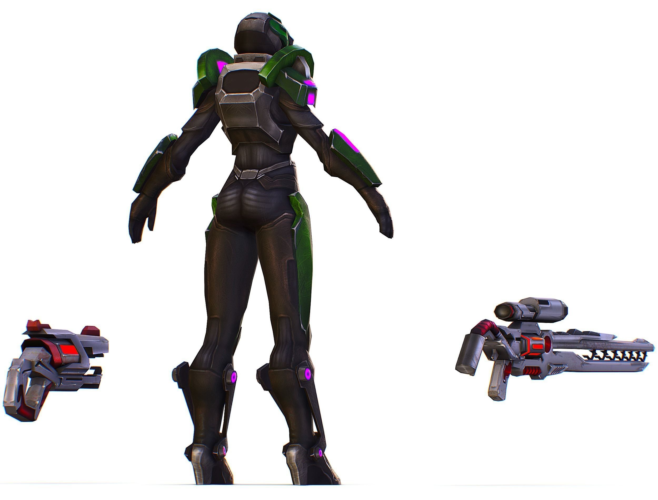 Sci-Fi Woman Cyborg - Female Drone Sniper Soldier Low-poly 3D model_10