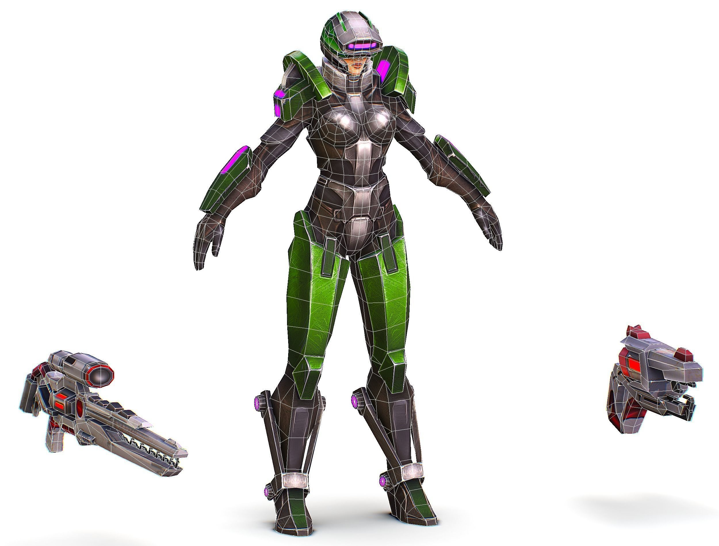 Sci-Fi Woman Cyborg - Female Drone Sniper Soldier Low-poly 3D model_75