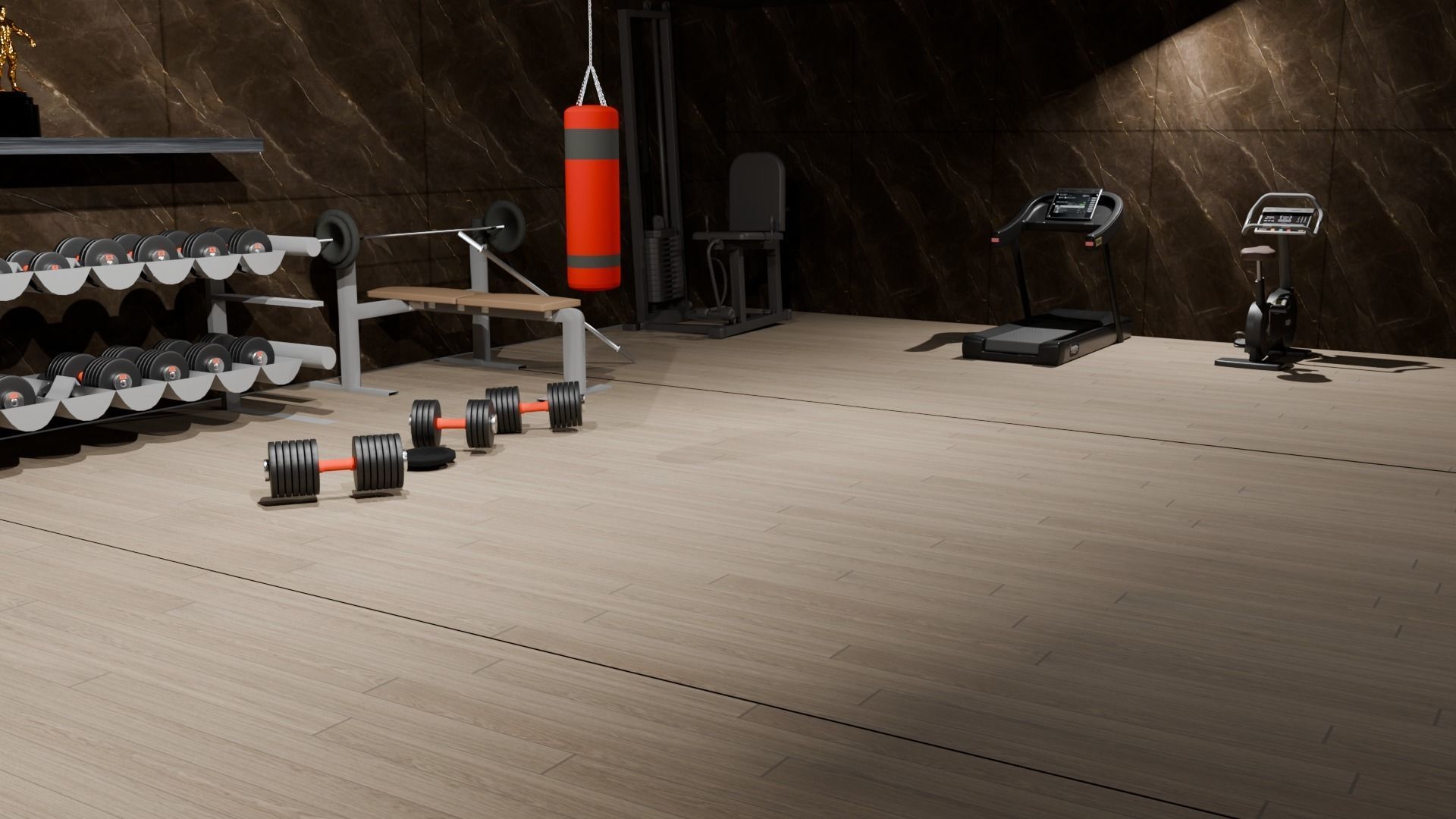 Private gym with full Equipments 3D model_1