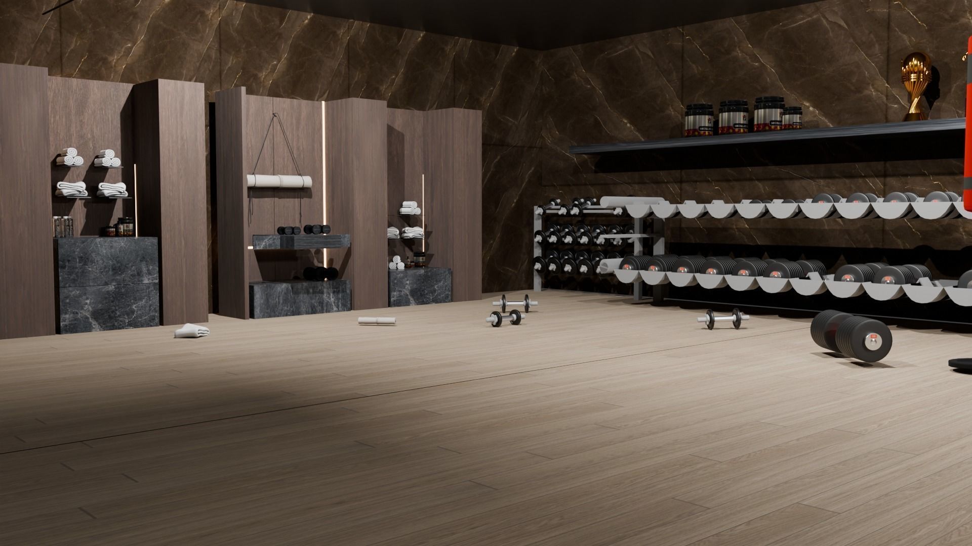 Private gym with full Equipments 3D model_2