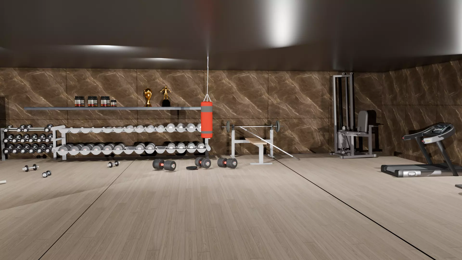 Private gym with full Equipments 3D model_0