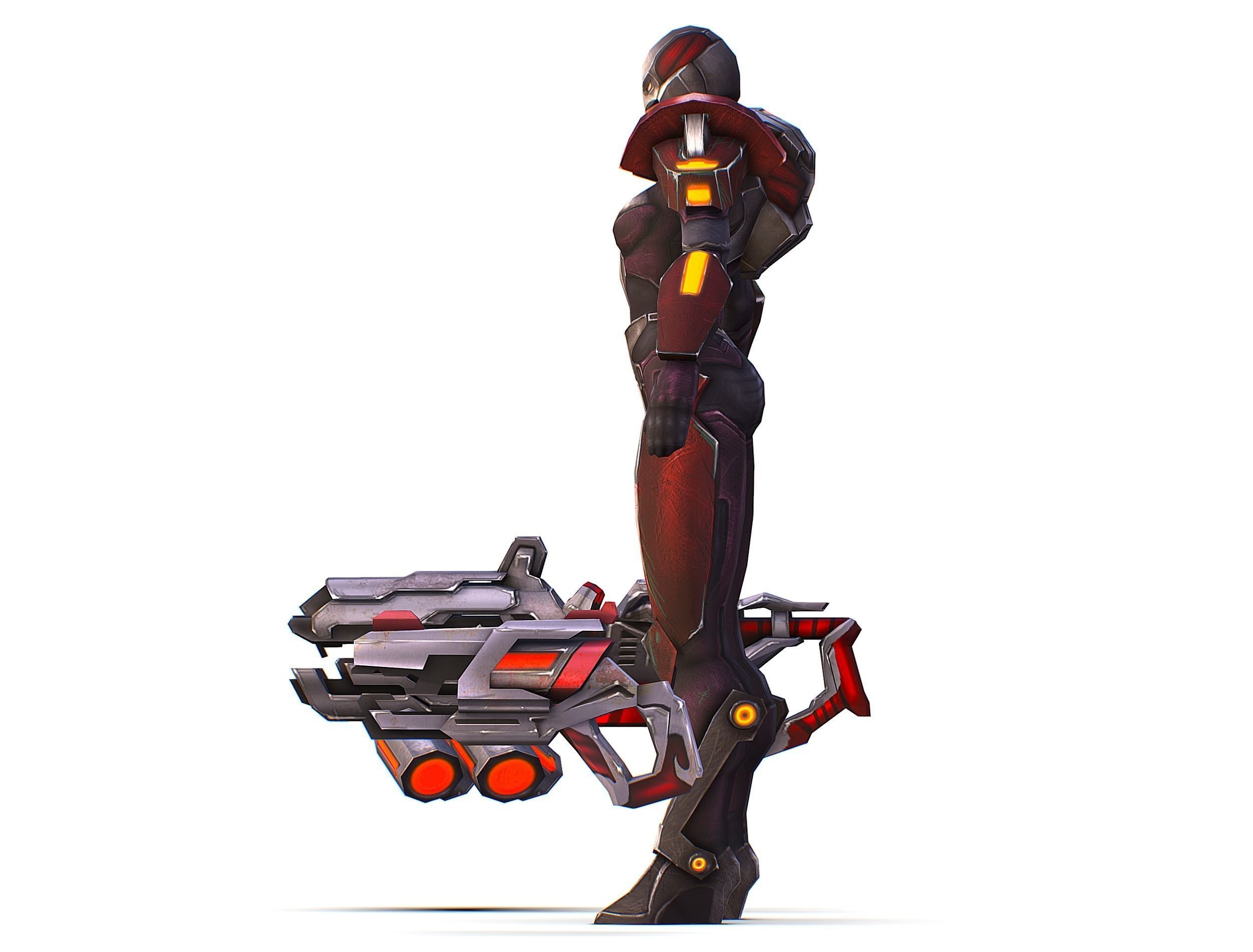 Woman Cyborg Machine Gun Rifle and Pistol Low-poly 3D model_39