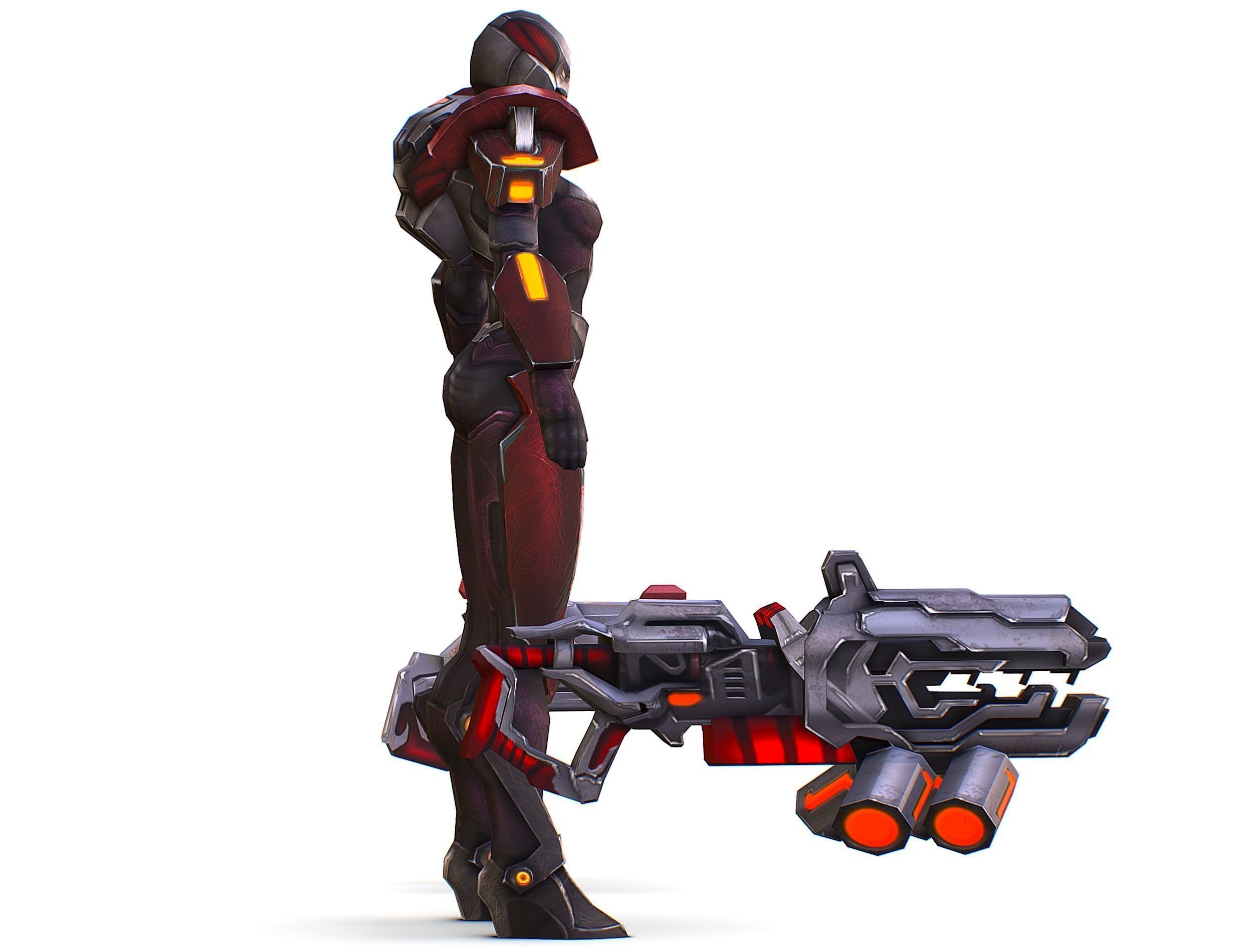 Woman Cyborg Machine Gun Rifle and Pistol Low-poly 3D model_5