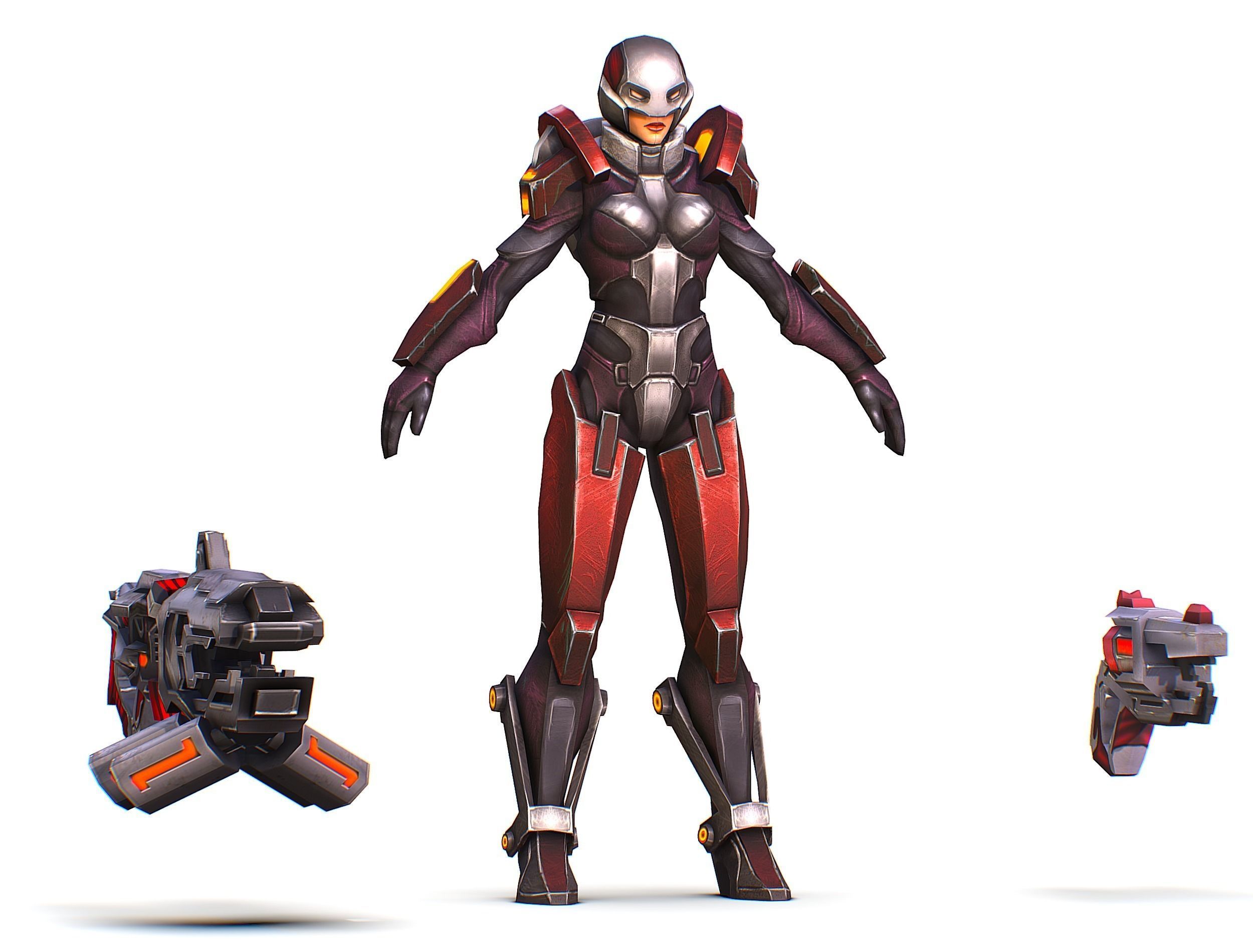 Woman Cyborg Machine Gun Rifle and Pistol Low-poly 3D model_27