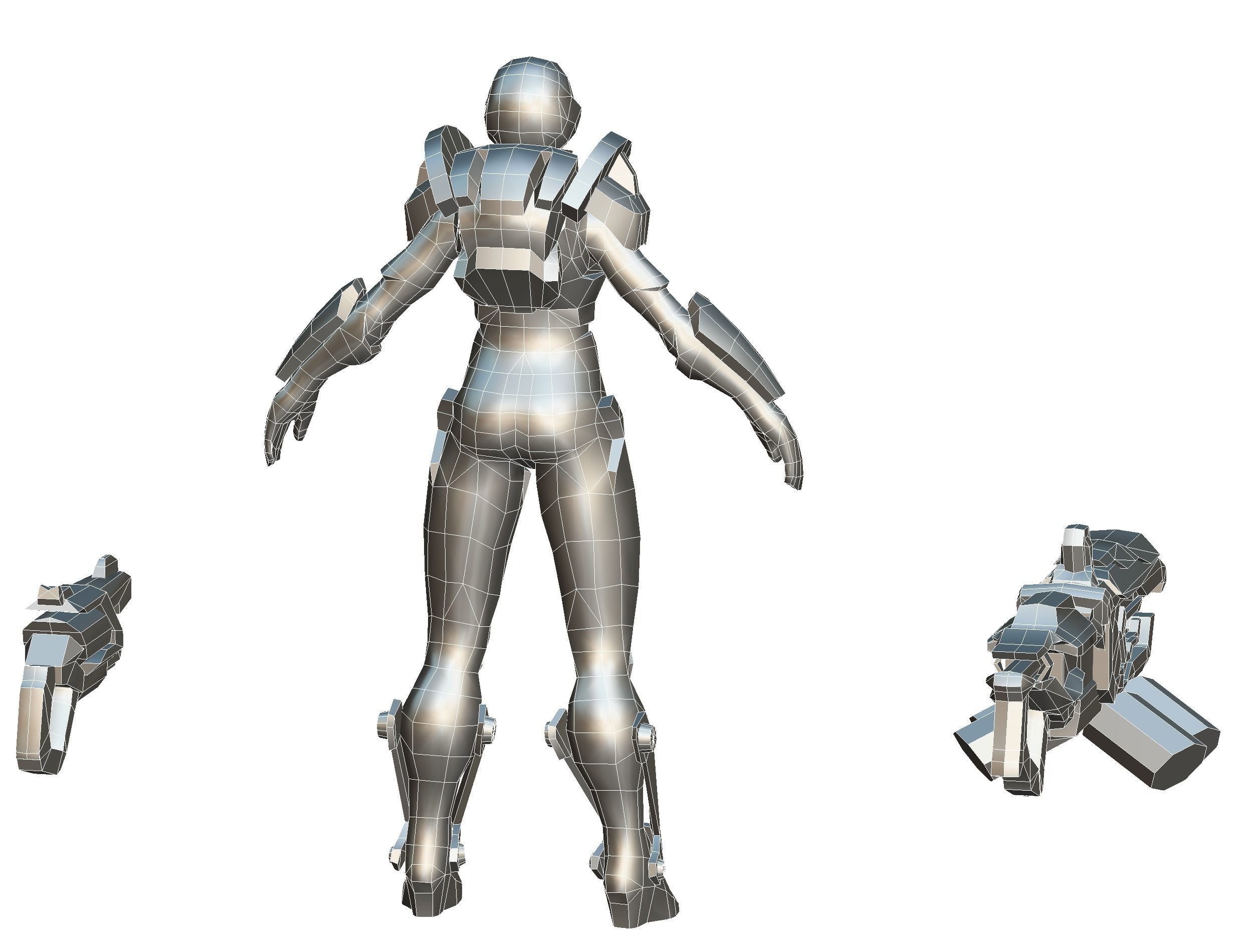 Woman Cyborg Machine Gun Rifle and Pistol Low-poly 3D model_75