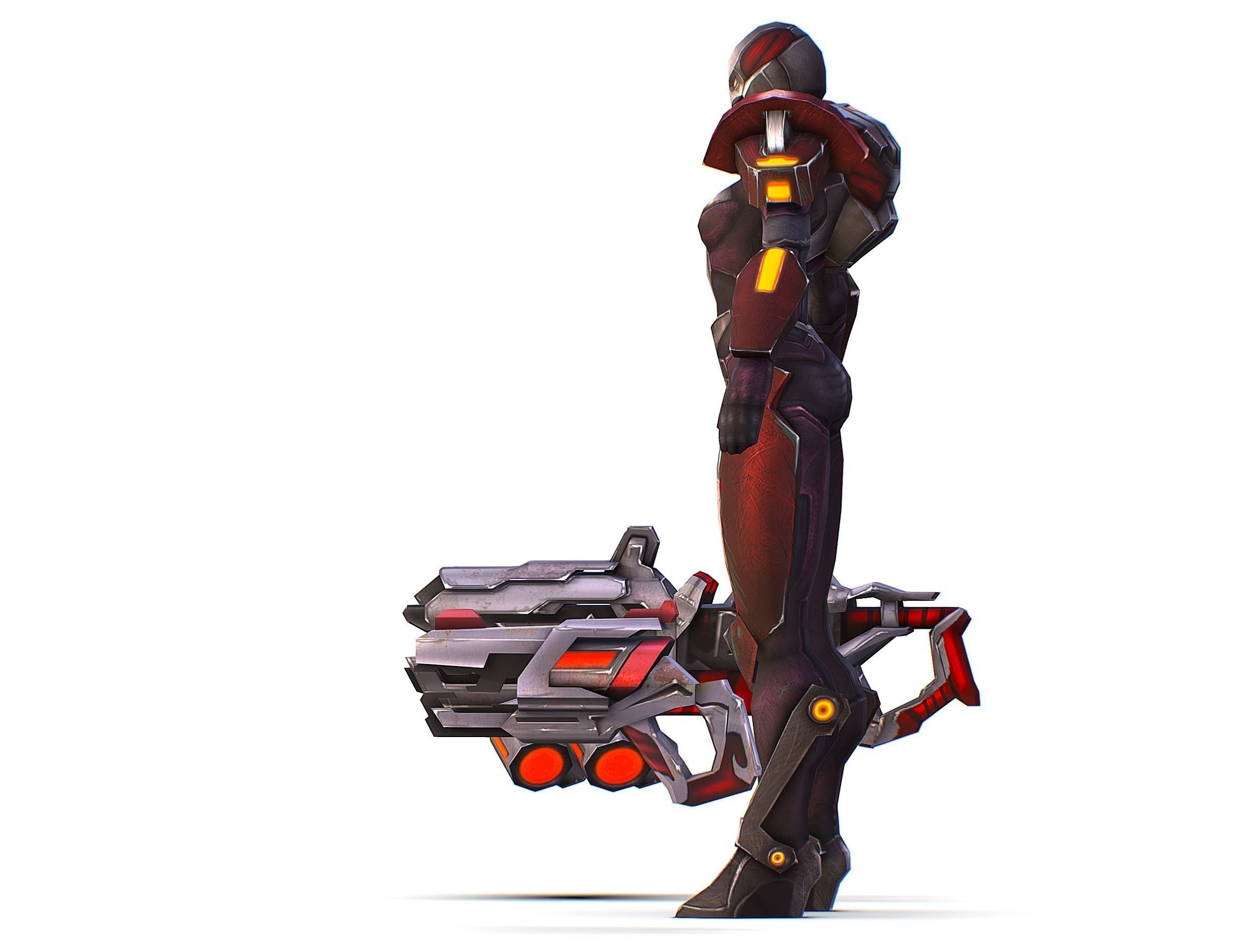 Woman Cyborg Machine Gun Rifle and Pistol Low-poly 3D model_18