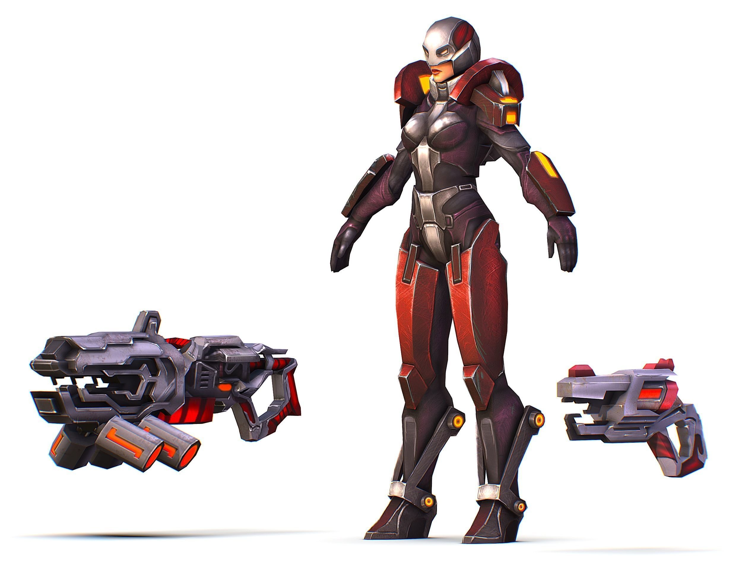 Woman Cyborg Machine Gun Rifle and Pistol Low-poly 3D model_22