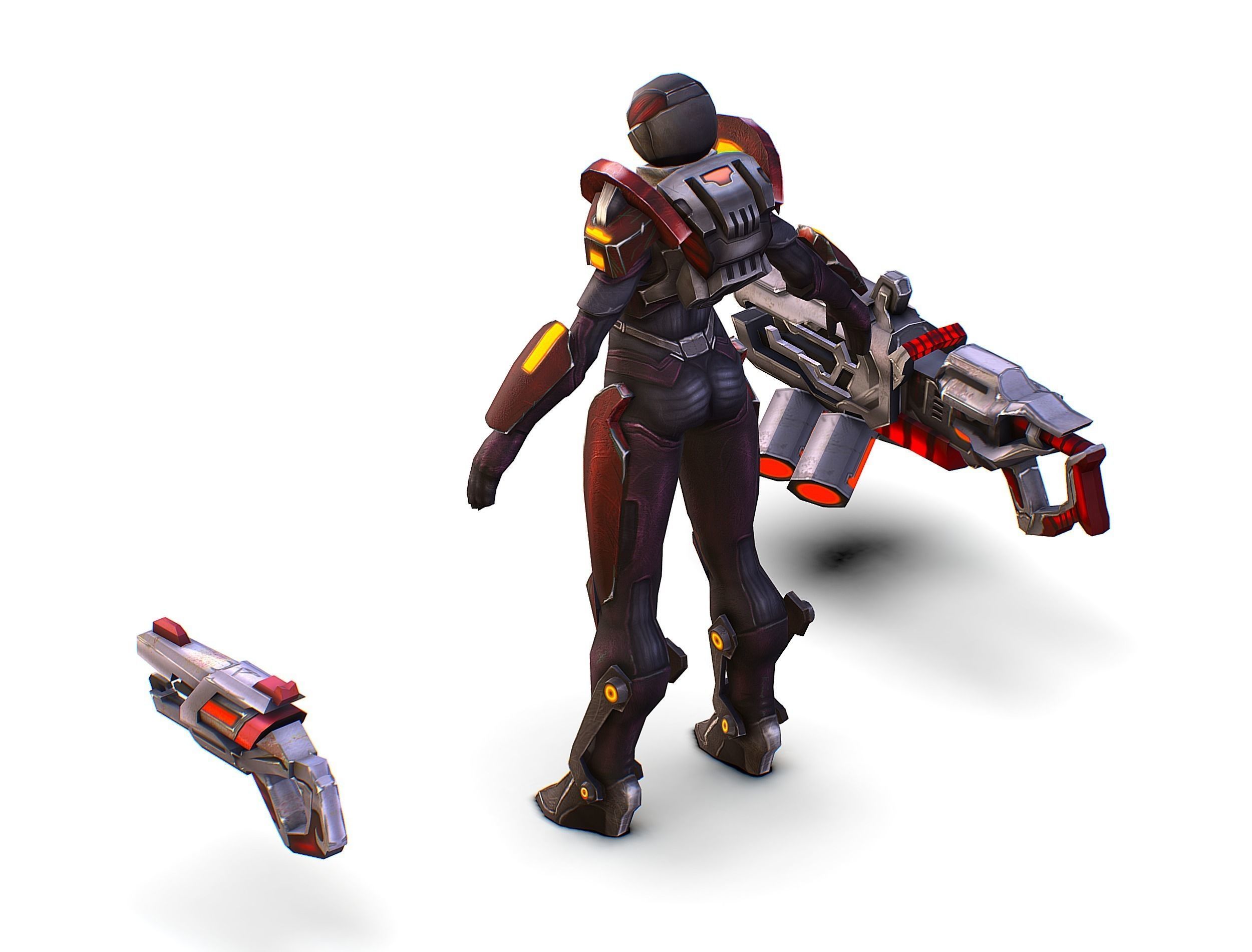 Woman Cyborg Machine Gun Rifle and Pistol Low-poly 3D model_42