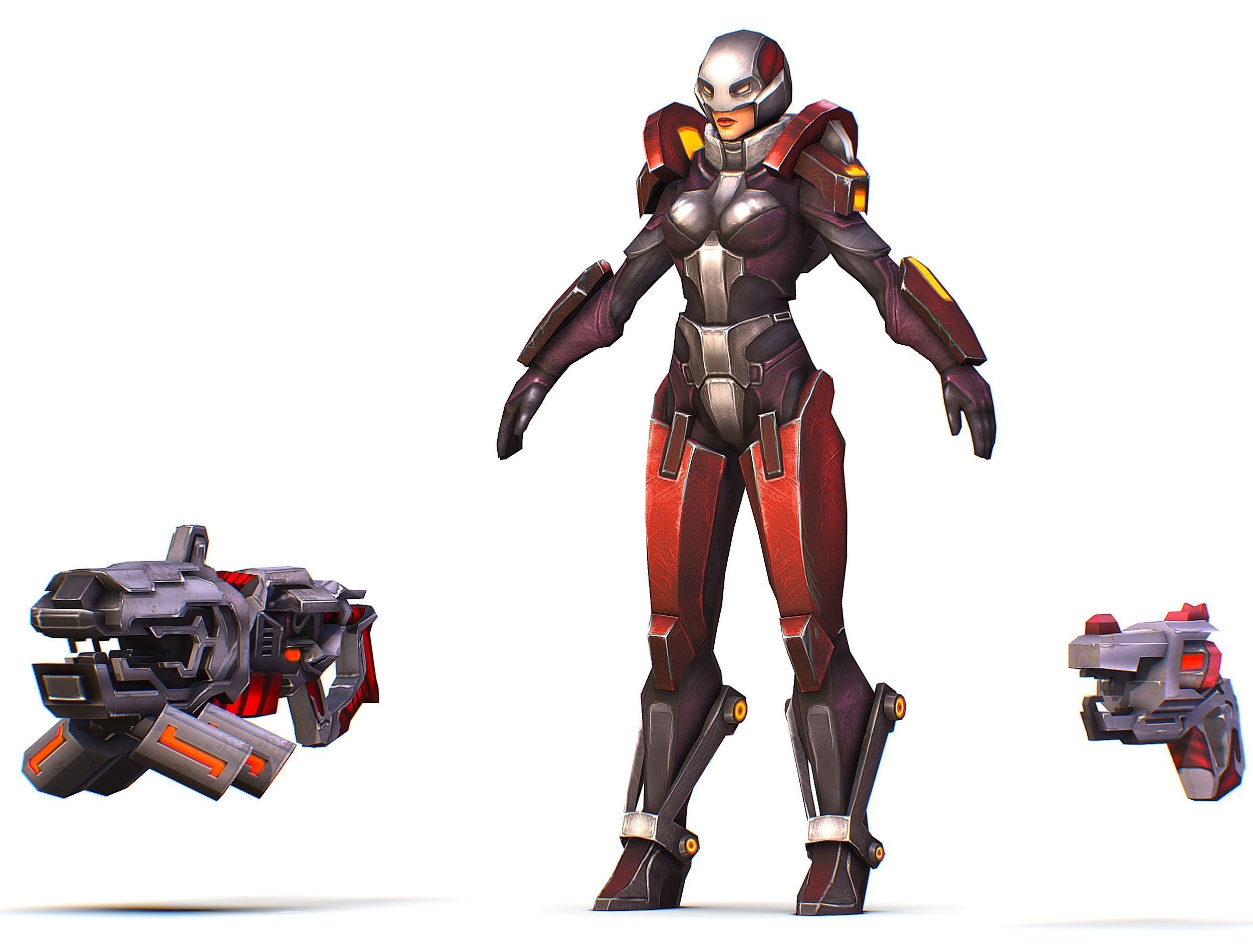 Woman Cyborg Machine Gun Rifle and Pistol Low-poly 3D model_23