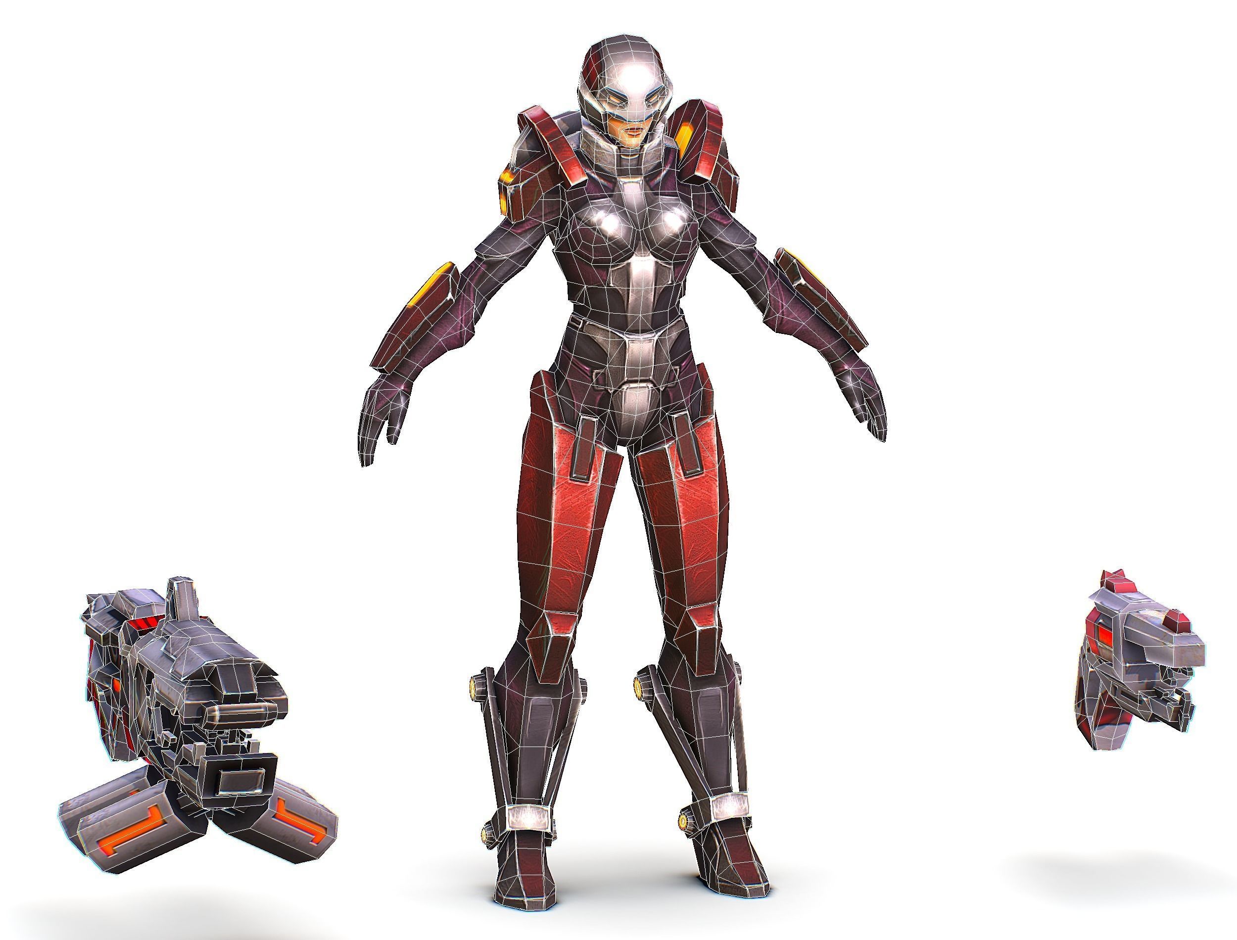 Woman Cyborg Machine Gun Rifle and Pistol Low-poly 3D model_72