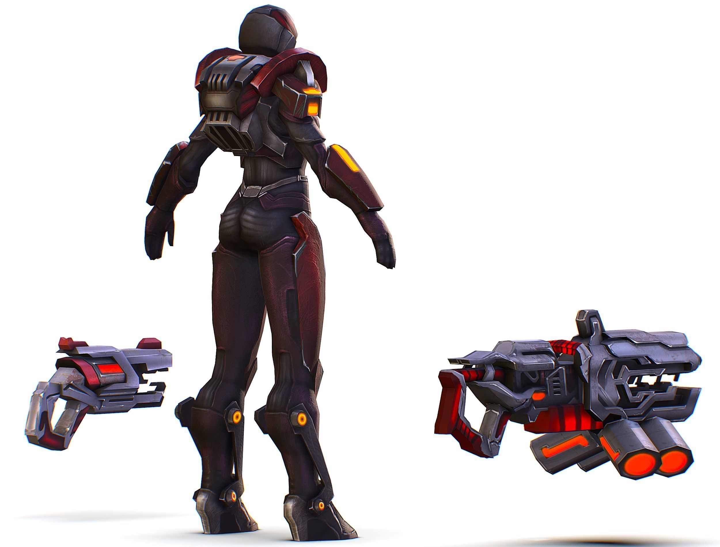 Woman Cyborg Machine Gun Rifle and Pistol Low-poly 3D model_8