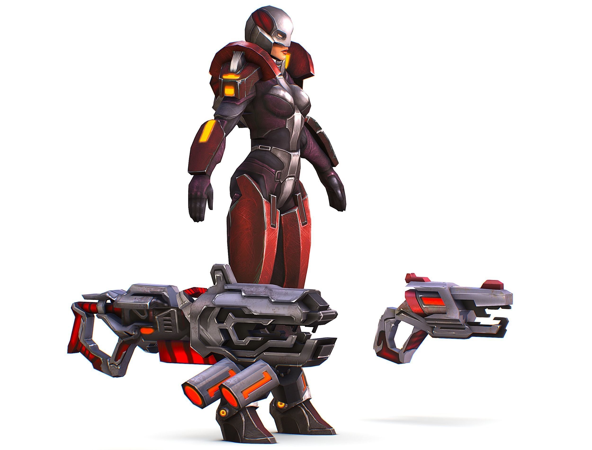 Woman Cyborg Machine Gun Rifle and Pistol Low-poly 3D model_2