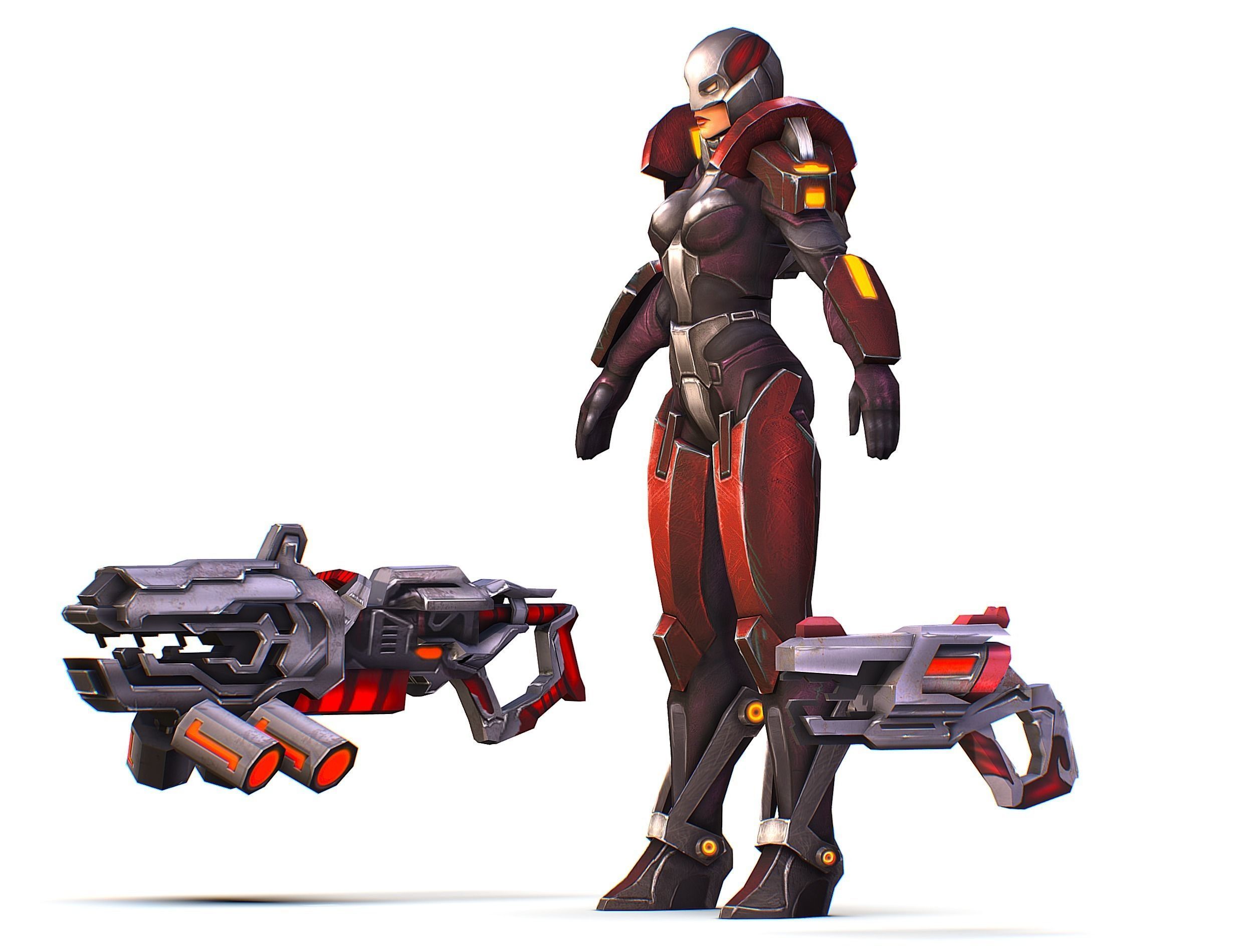 Woman Cyborg Machine Gun Rifle and Pistol Low-poly 3D model_21