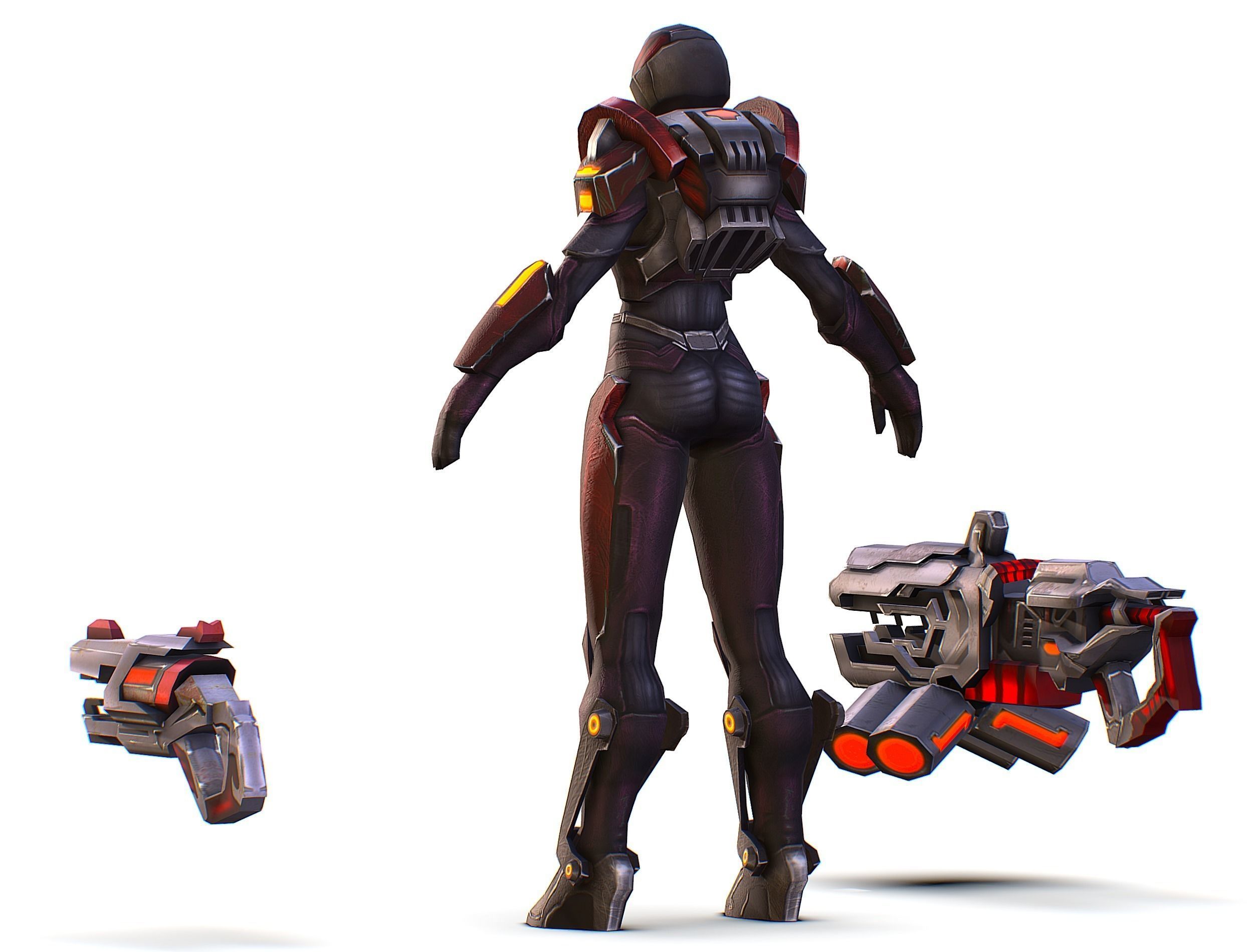 Woman Cyborg Machine Gun Rifle and Pistol Low-poly 3D model_15