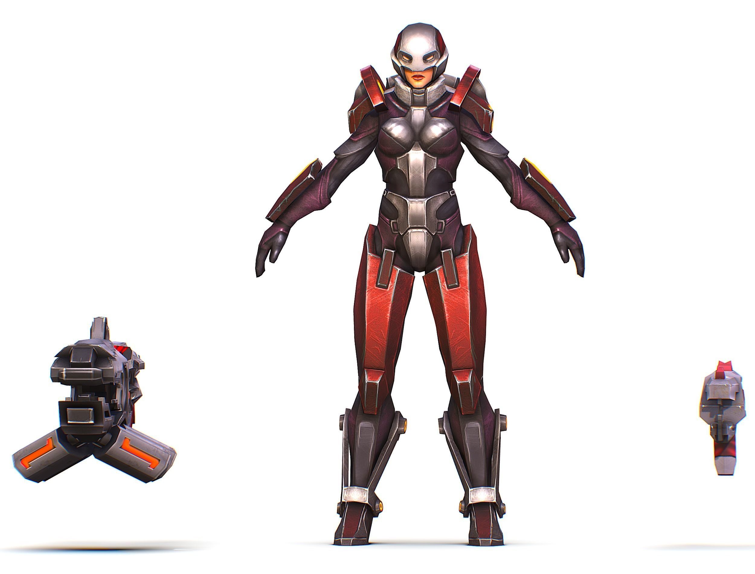 Woman Cyborg Machine Gun Rifle and Pistol Low-poly 3D model_25