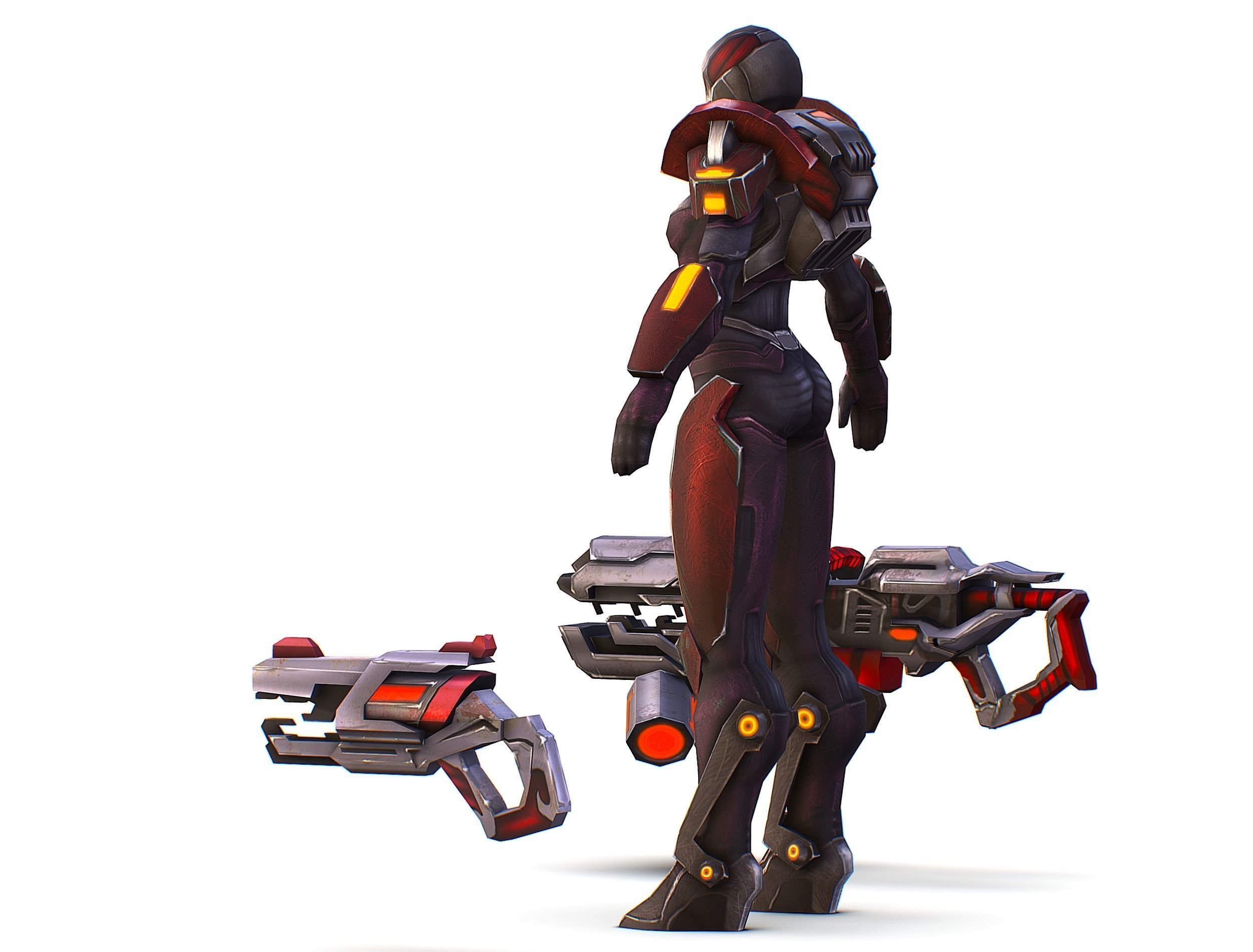 Woman Cyborg Machine Gun Rifle and Pistol Low-poly 3D model_17