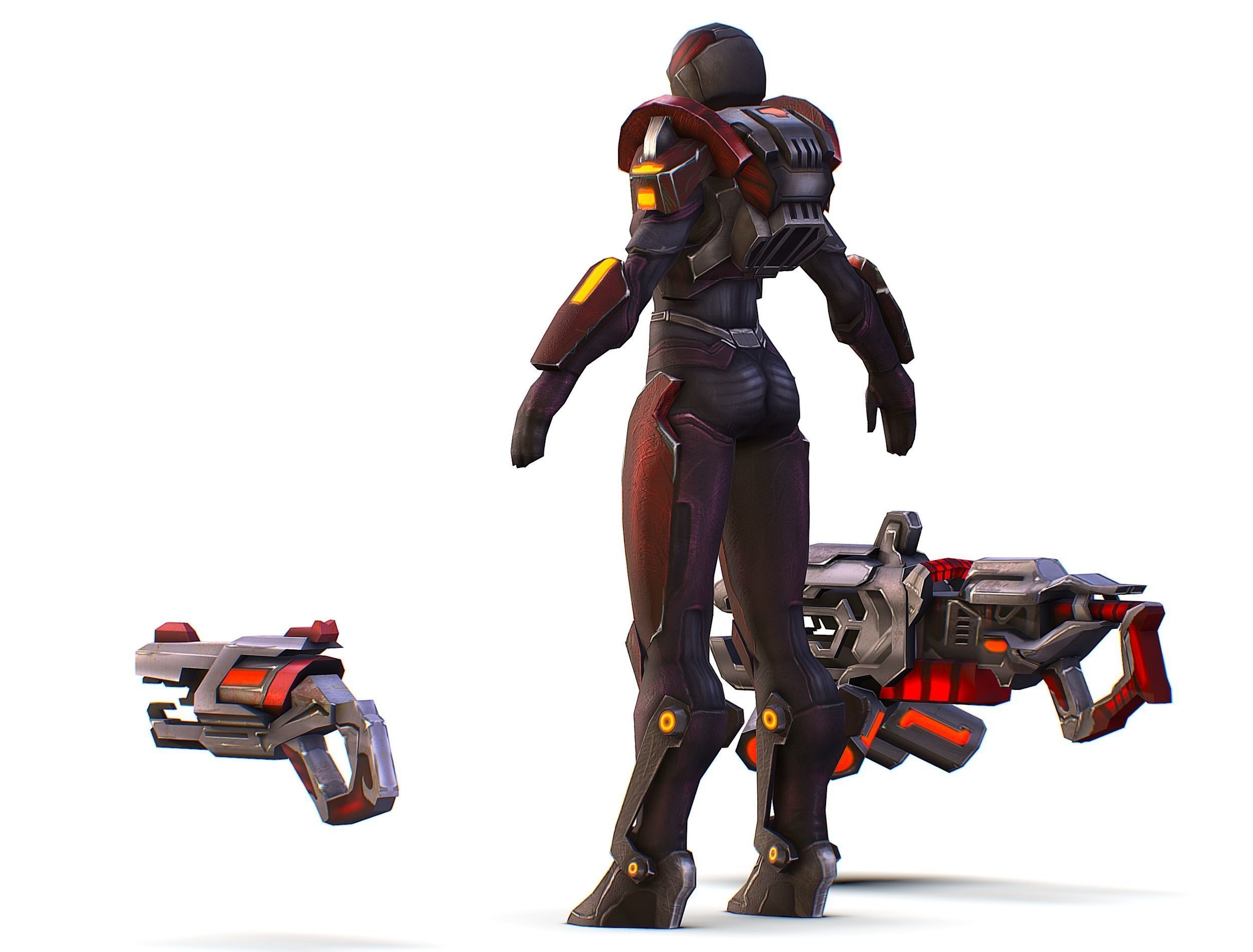 Woman Cyborg Machine Gun Rifle and Pistol Low-poly 3D model_16