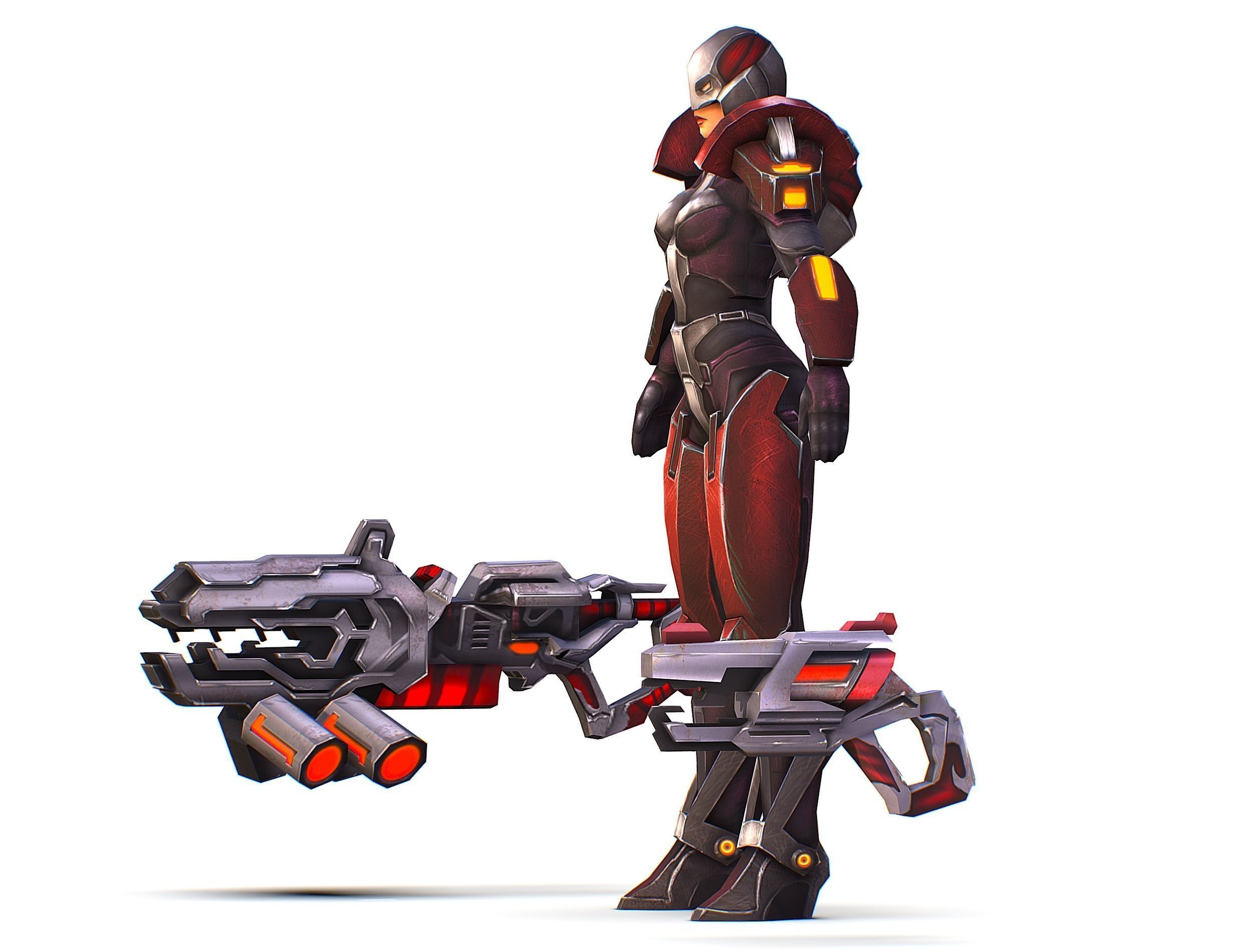 Woman Cyborg Machine Gun Rifle and Pistol Low-poly 3D model_20