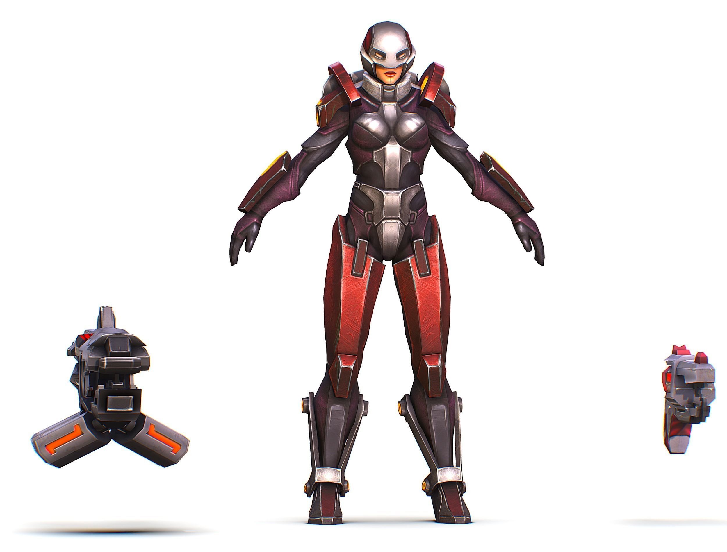 Woman Cyborg Machine Gun Rifle and Pistol Low-poly 3D model_26