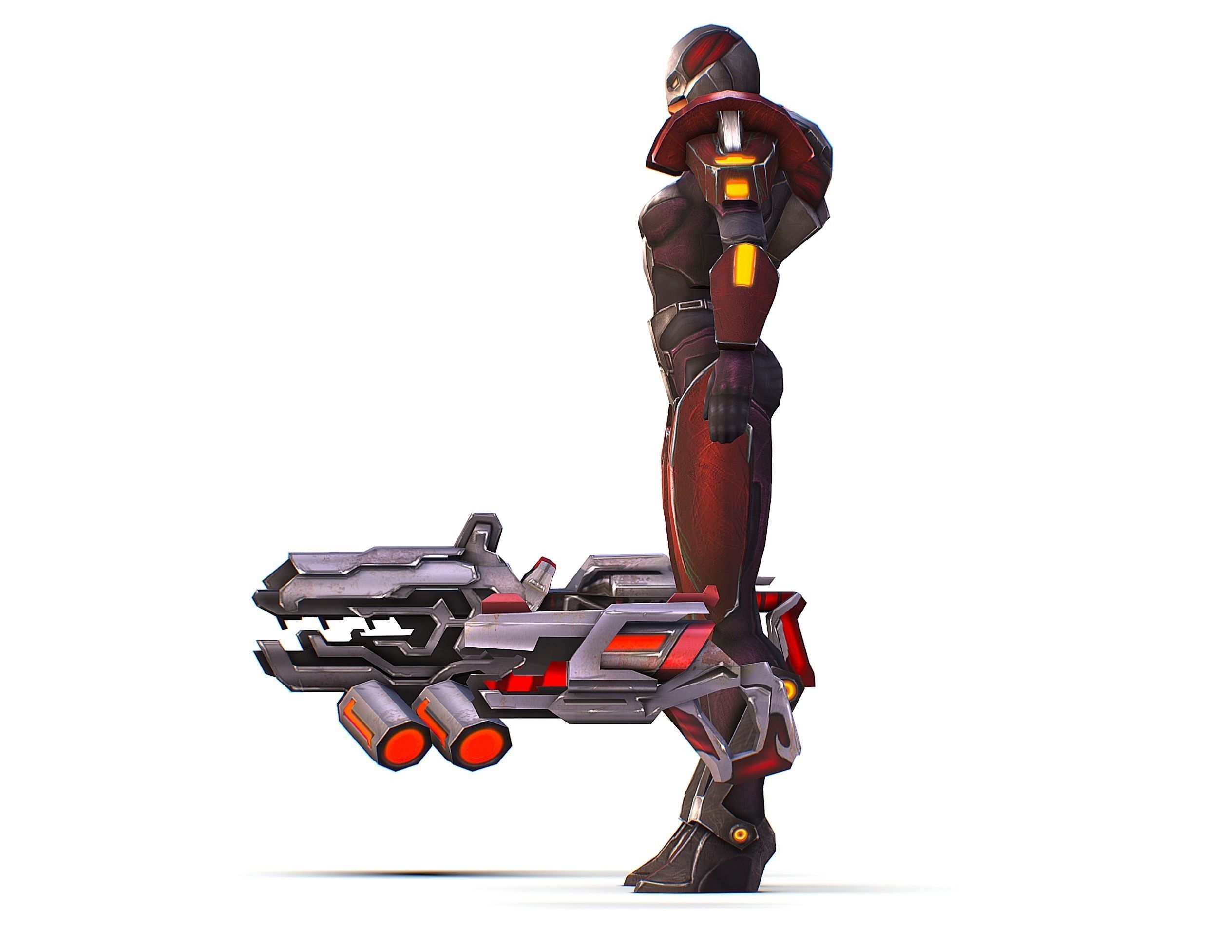 Woman Cyborg Machine Gun Rifle and Pistol Low-poly 3D model_19