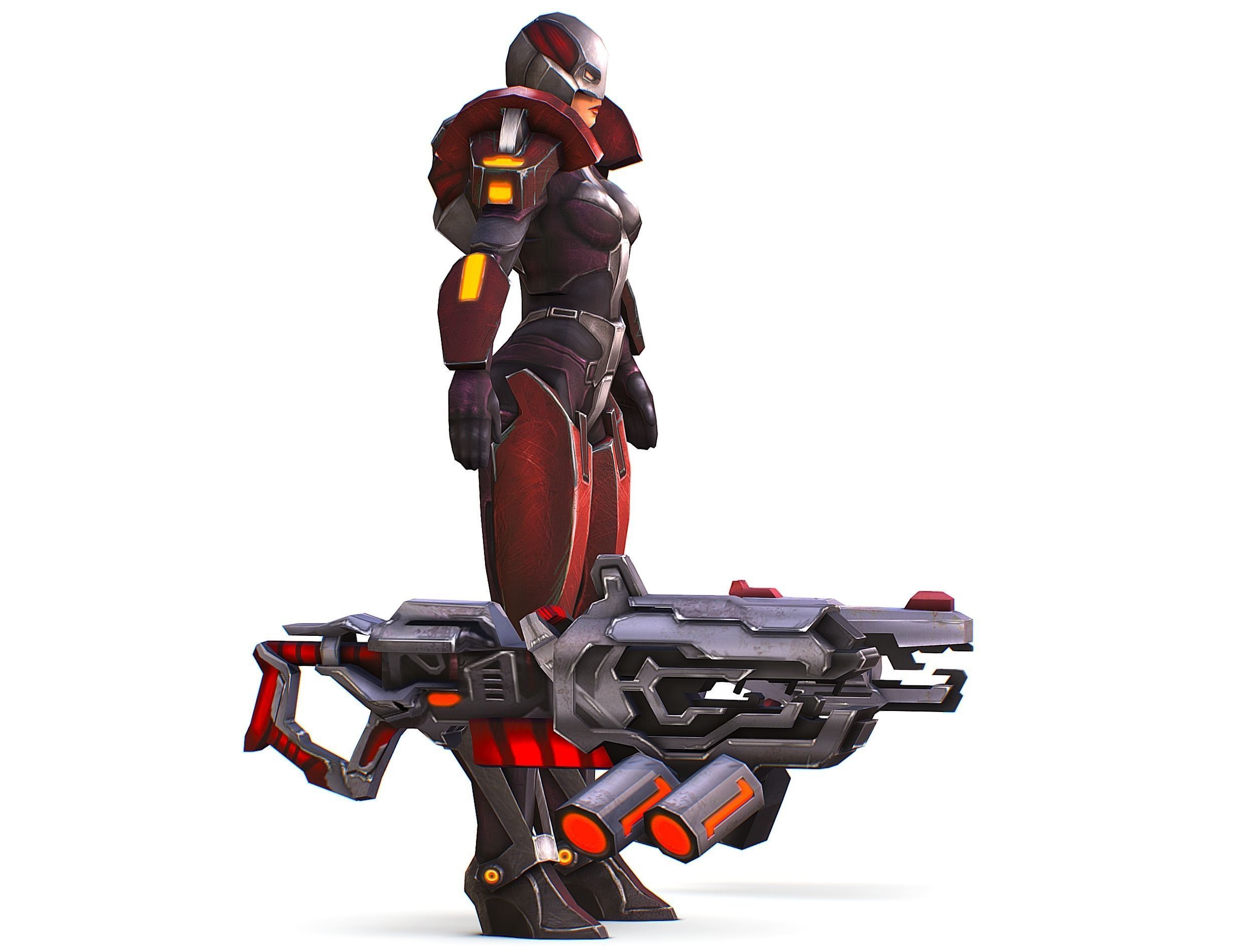 Woman Cyborg Machine Gun Rifle and Pistol Low-poly 3D model_3