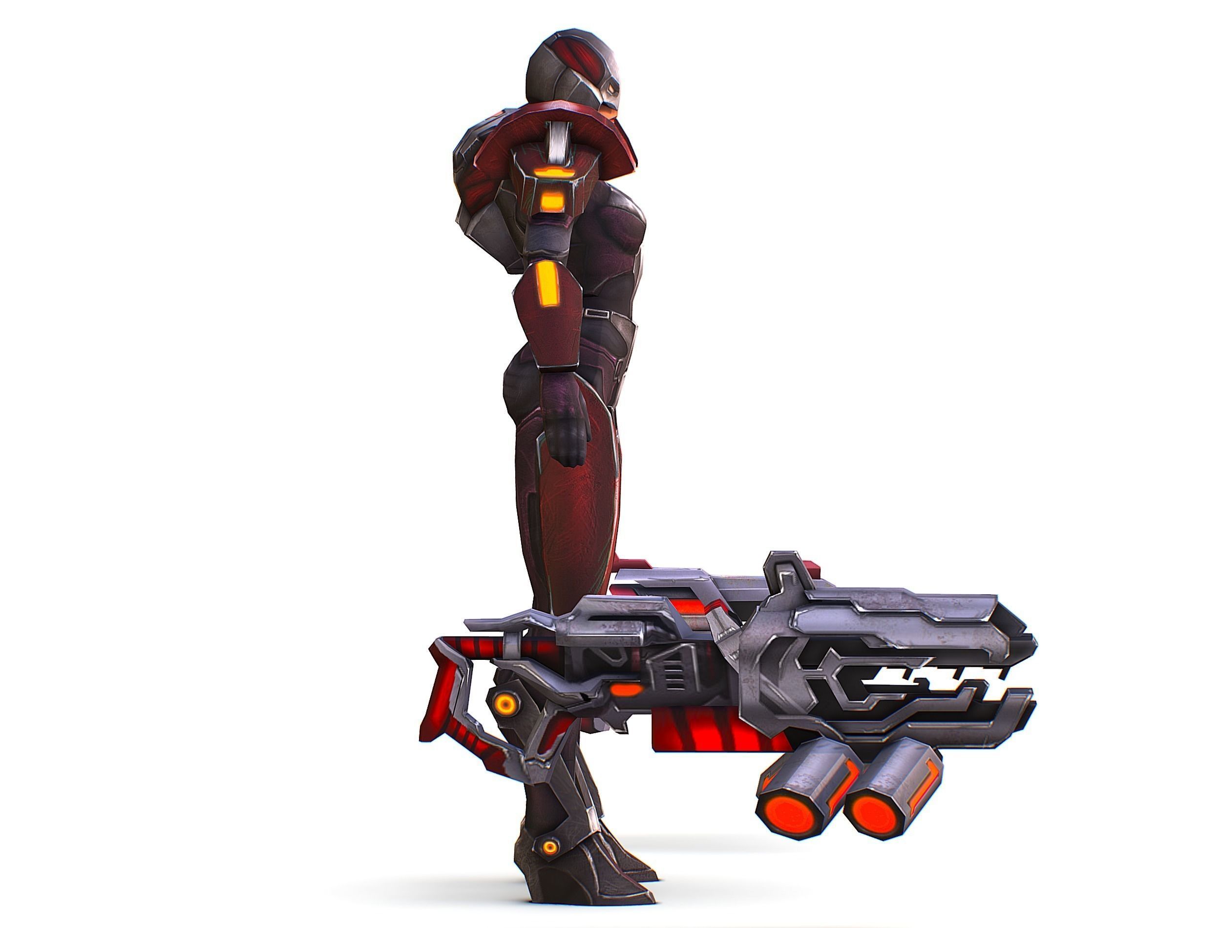 Woman Cyborg Machine Gun Rifle and Pistol Low-poly 3D model_37