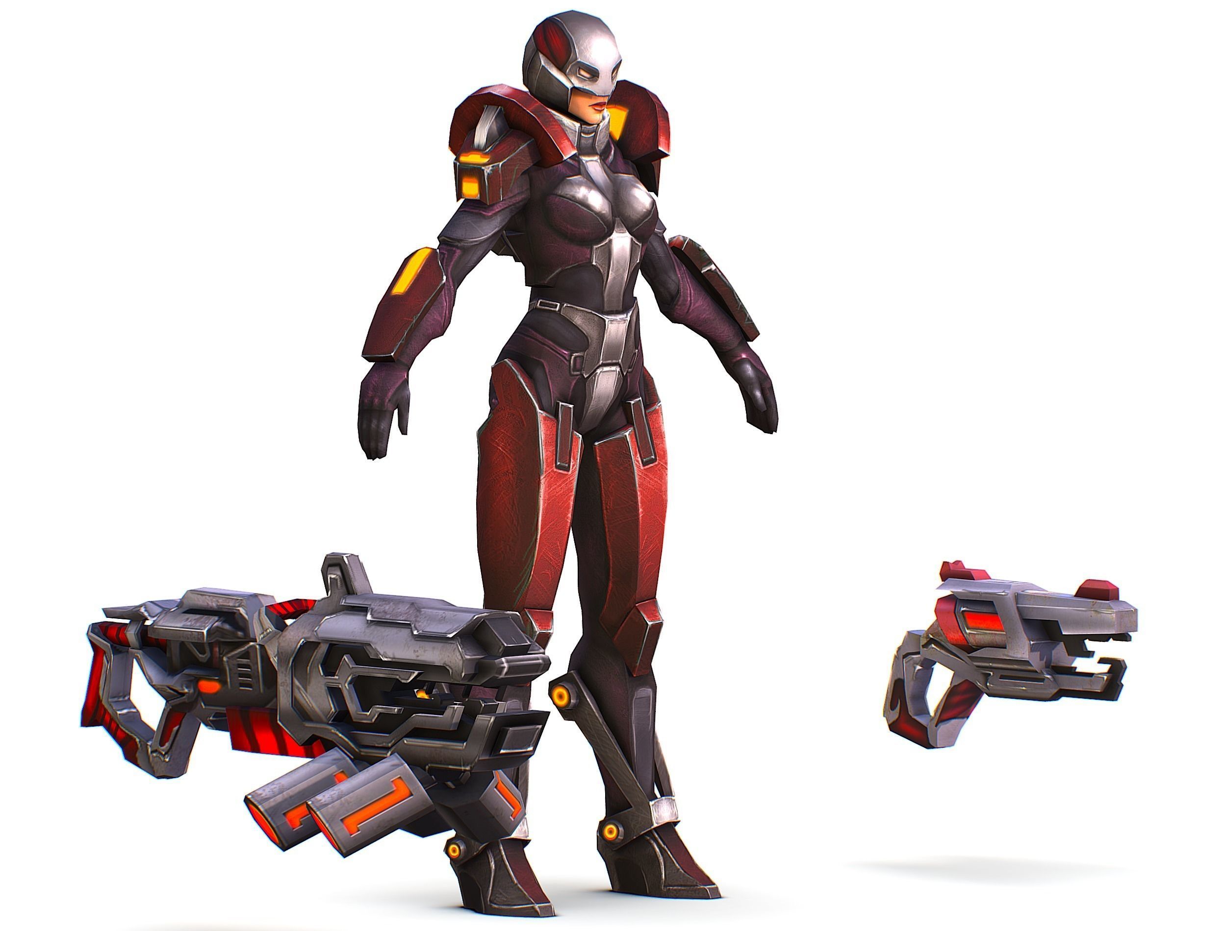 Woman Cyborg Machine Gun Rifle and Pistol Low-poly 3D model_1