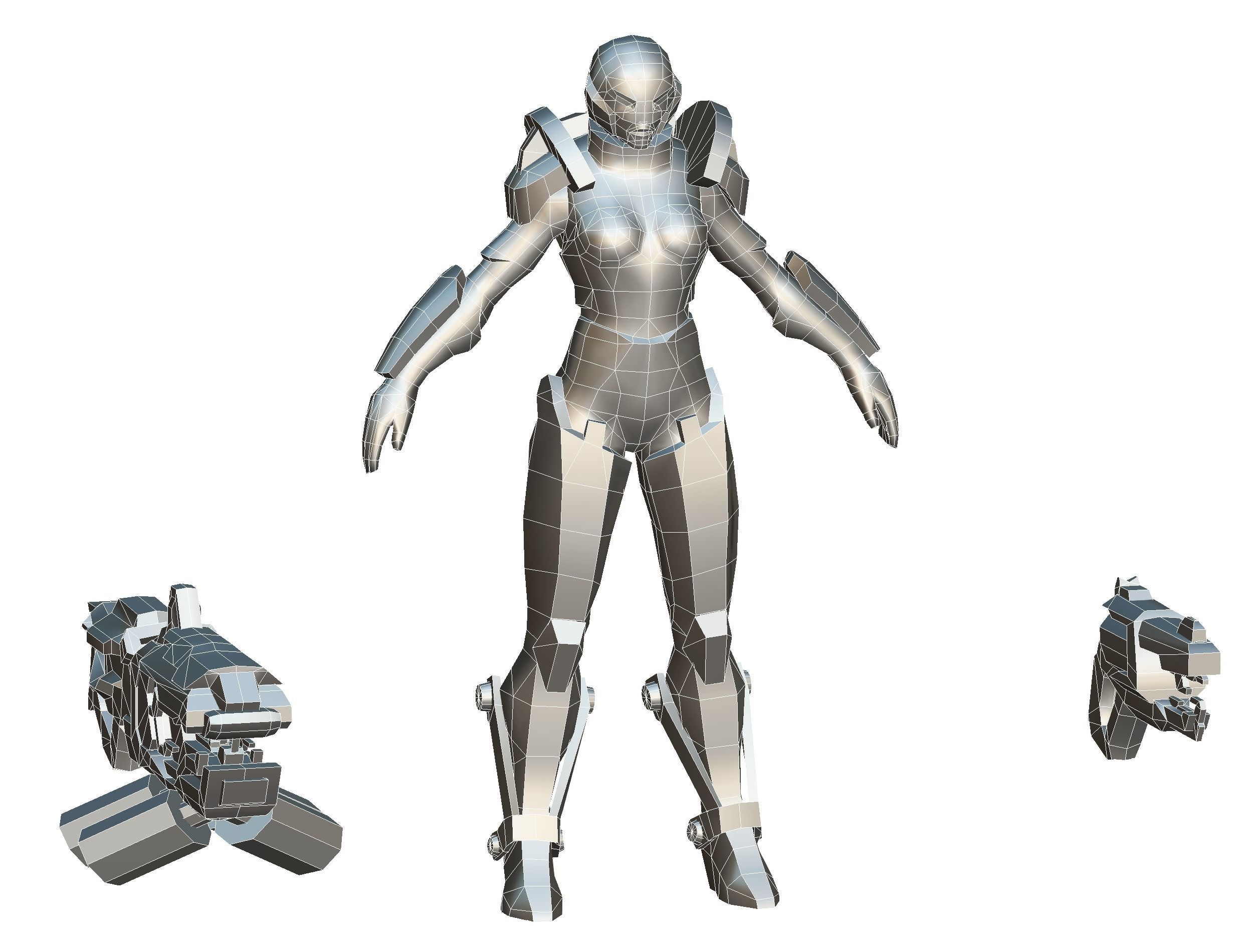 Woman Cyborg Machine Gun Rifle and Pistol Low-poly 3D model_73