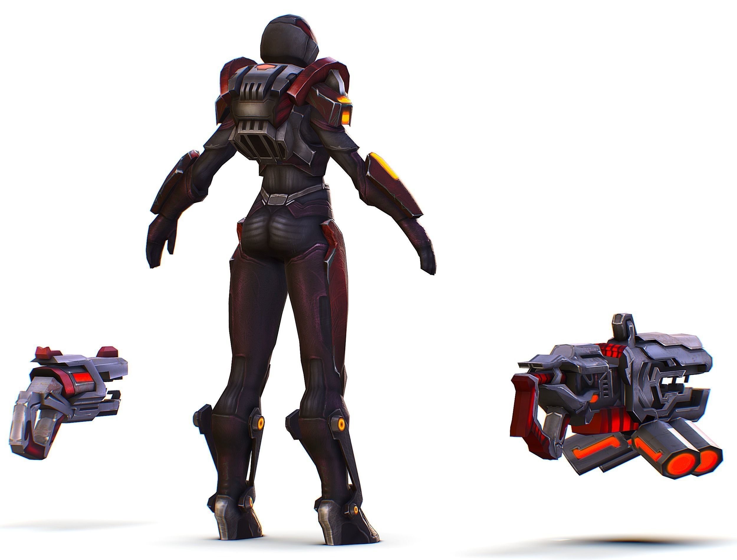 Woman Cyborg Machine Gun Rifle and Pistol Low-poly 3D model_9