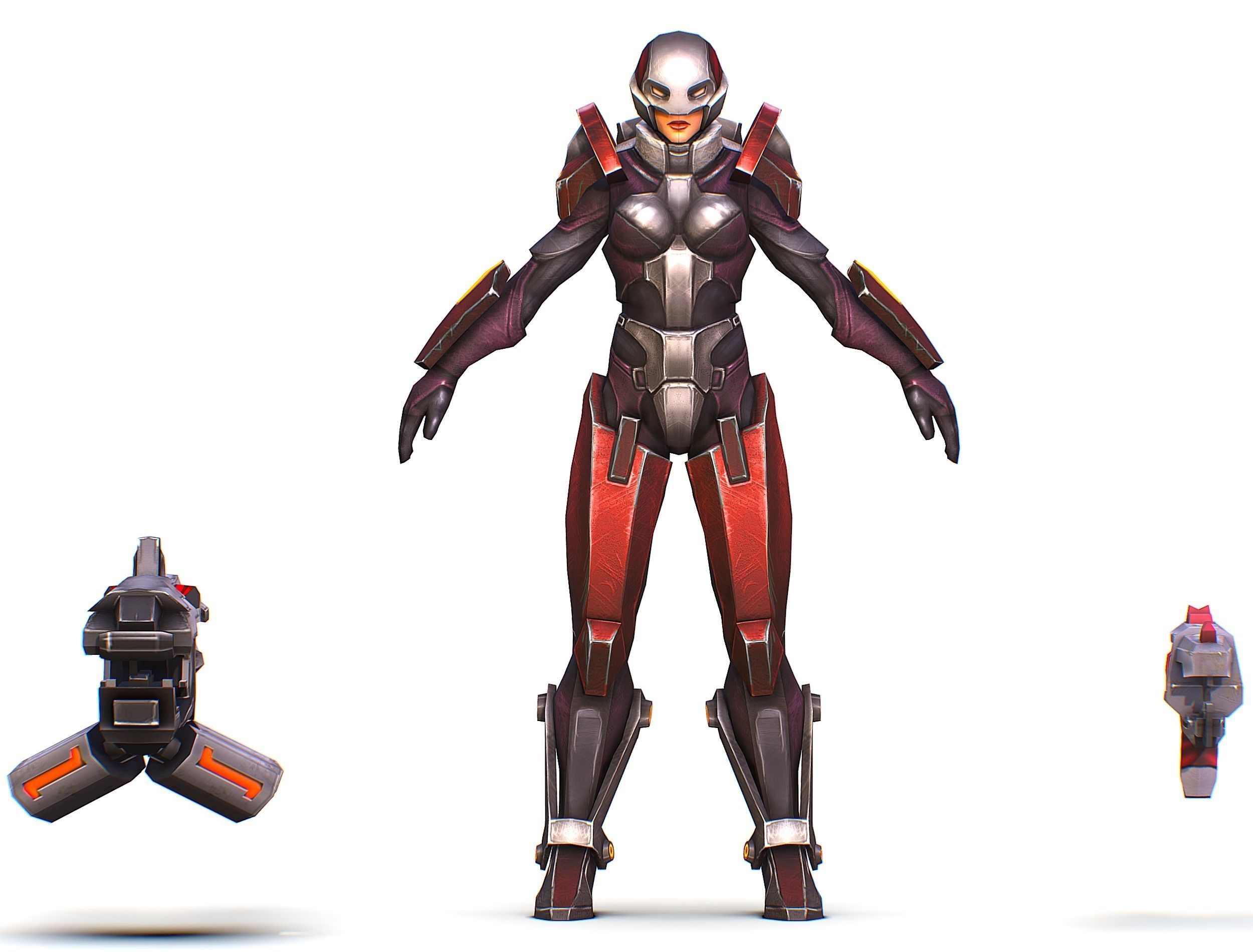 Woman Cyborg Machine Gun Rifle and Pistol Low-poly 3D model_36