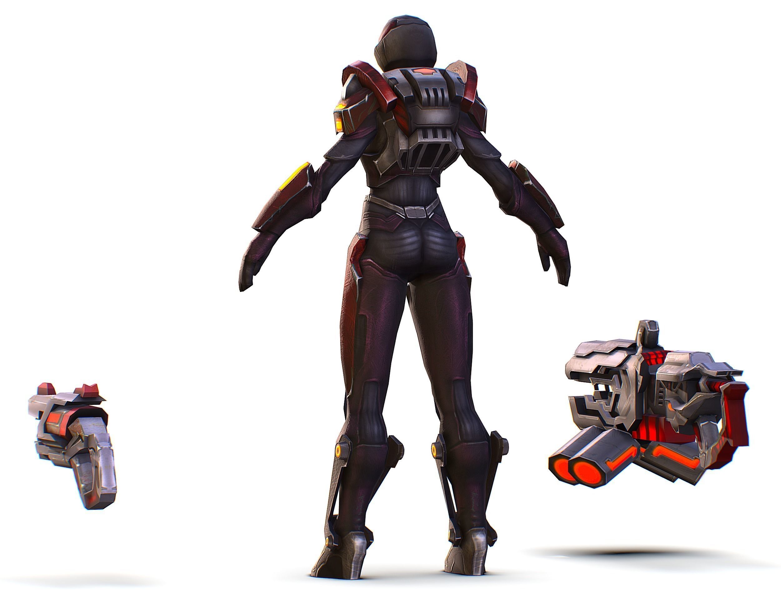 Woman Cyborg Machine Gun Rifle and Pistol Low-poly 3D model_14