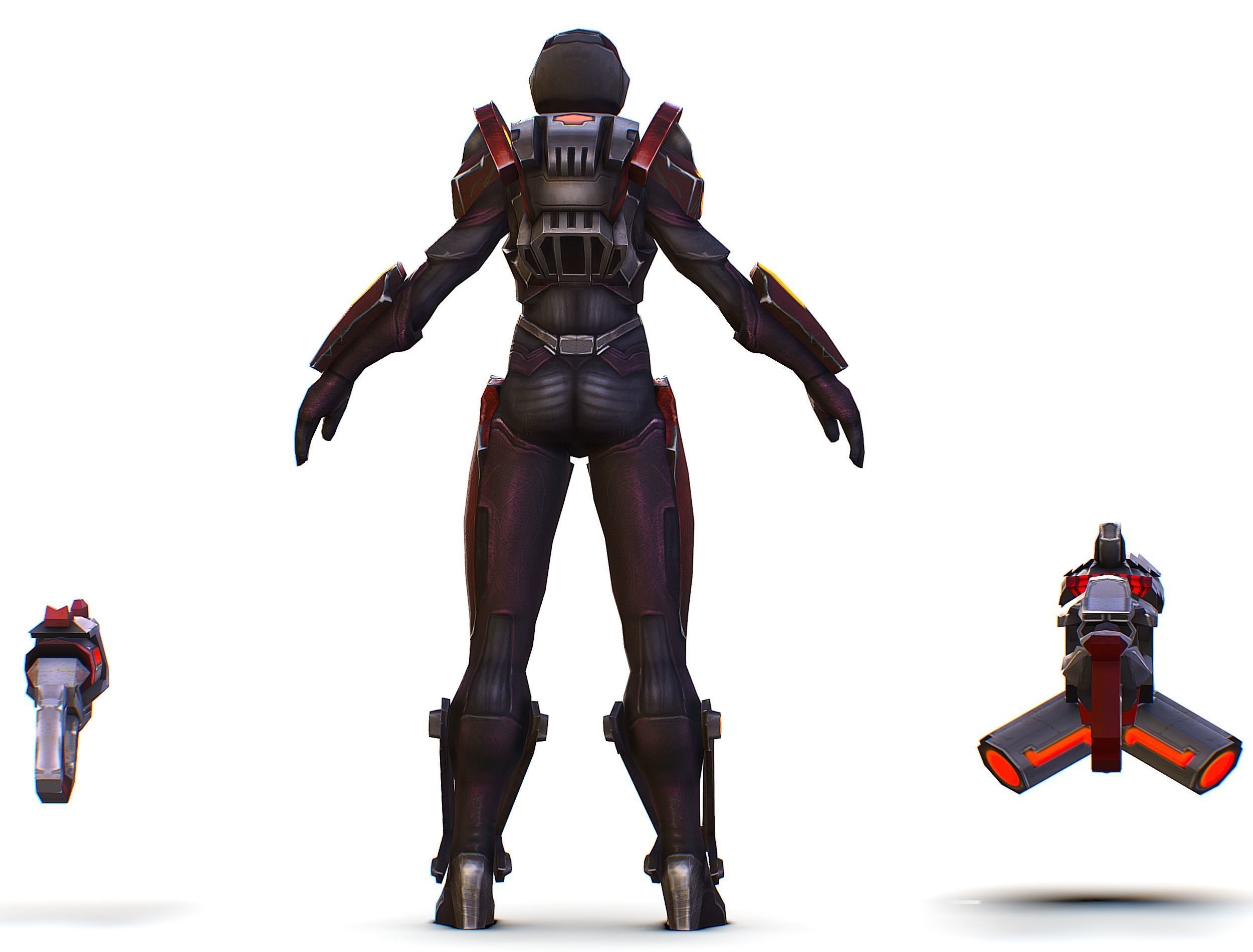 Woman Cyborg Machine Gun Rifle and Pistol Low-poly 3D model_12