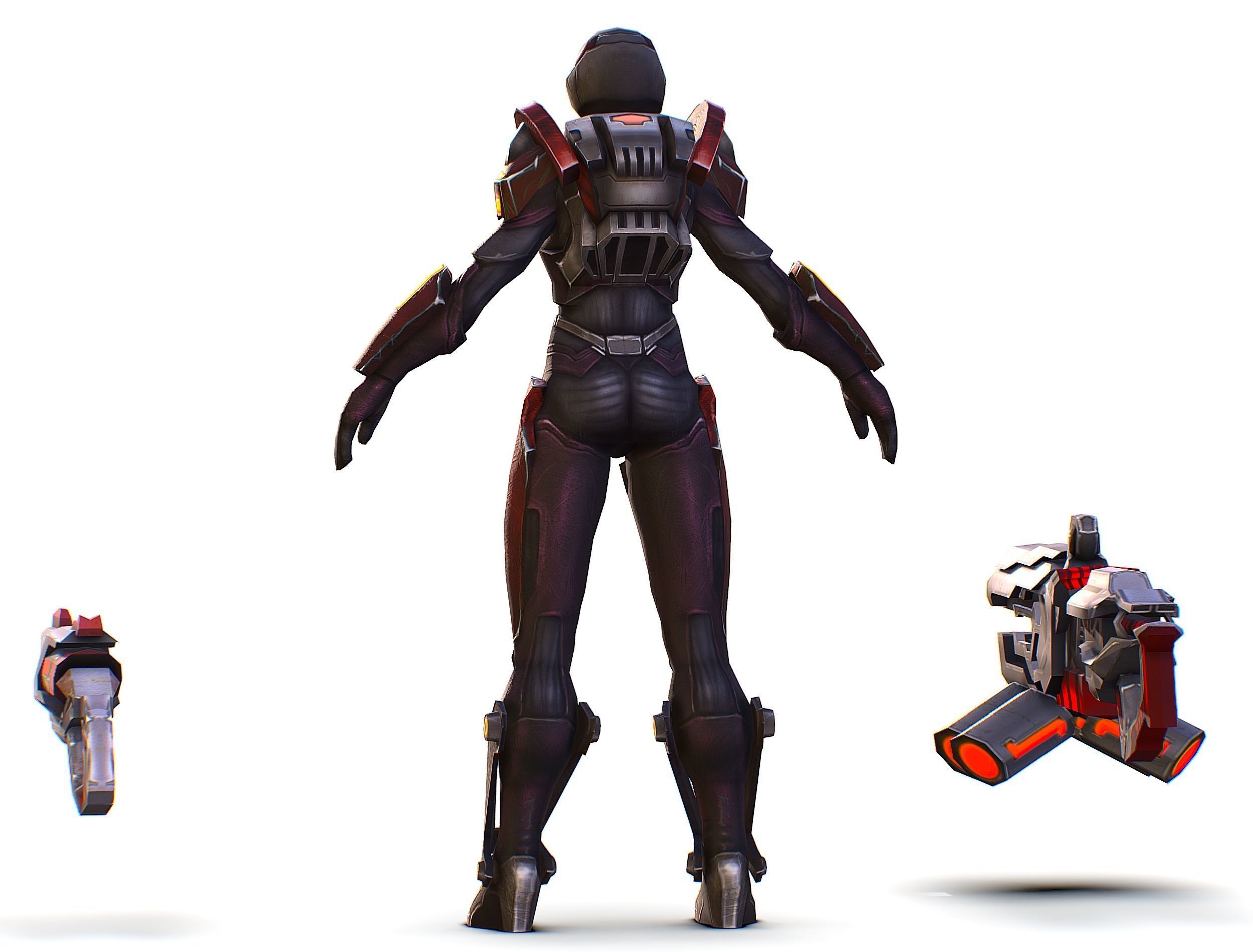 Woman Cyborg Machine Gun Rifle and Pistol Low-poly 3D model_13