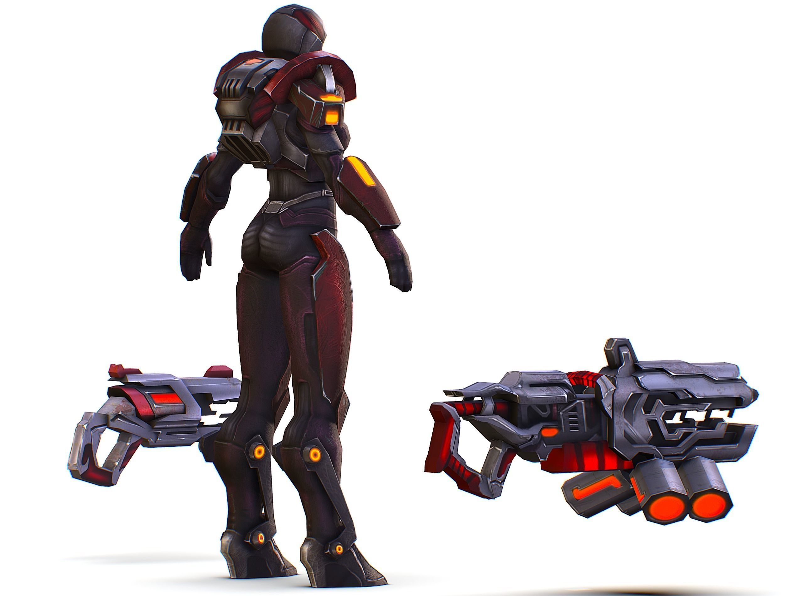 Woman Cyborg Machine Gun Rifle and Pistol Low-poly 3D model_7