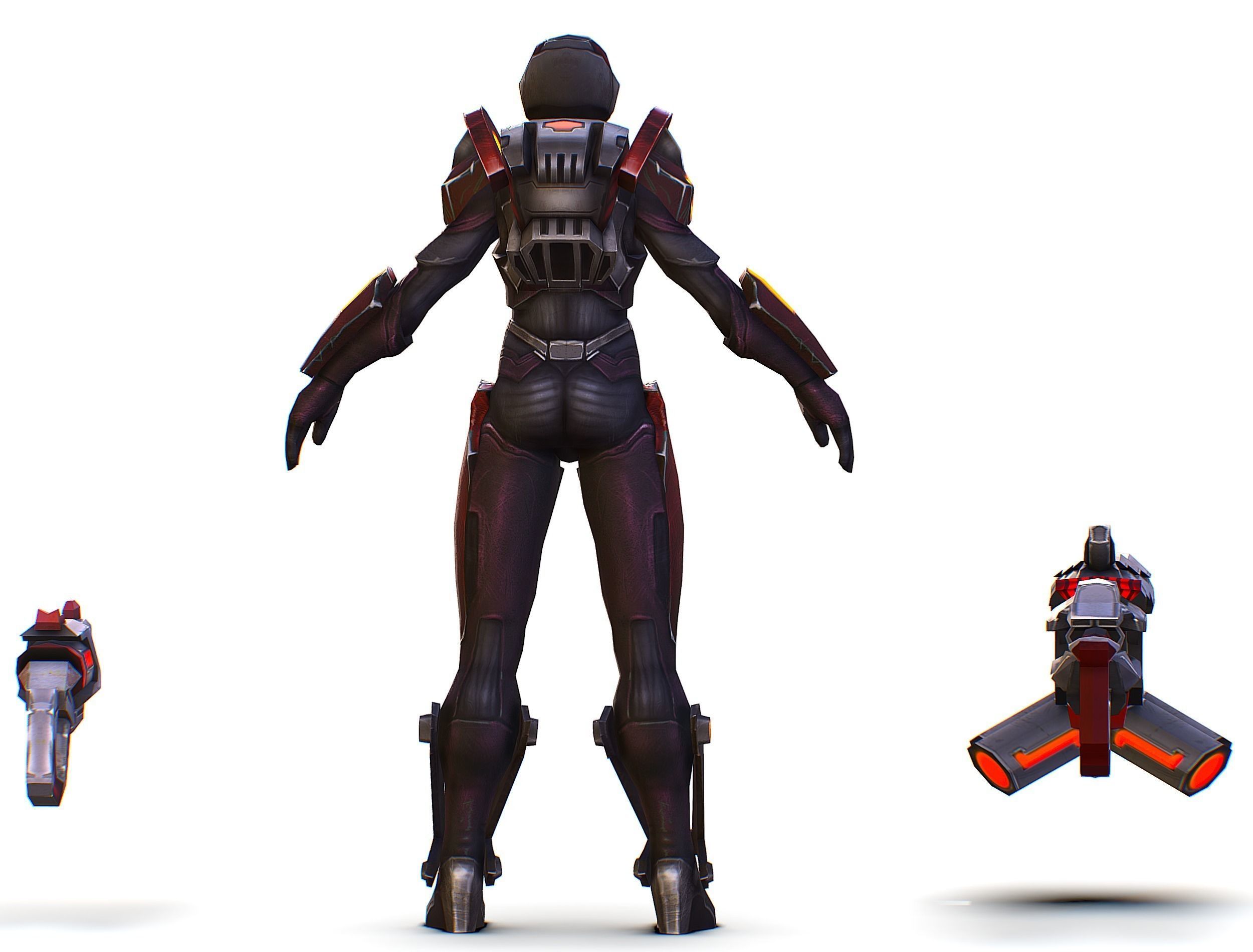 Woman Cyborg Machine Gun Rifle and Pistol Low-poly 3D model_38