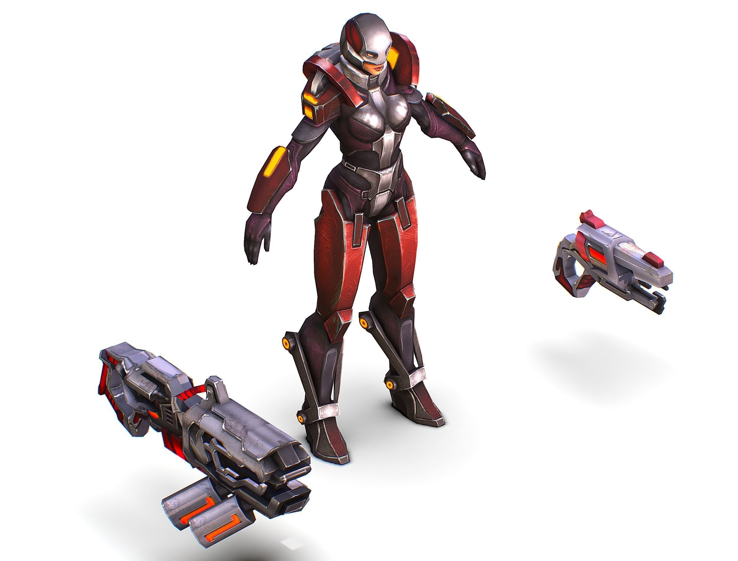 Woman Cyborg Machine Gun Rifle and Pistol Low-poly 3D model_40