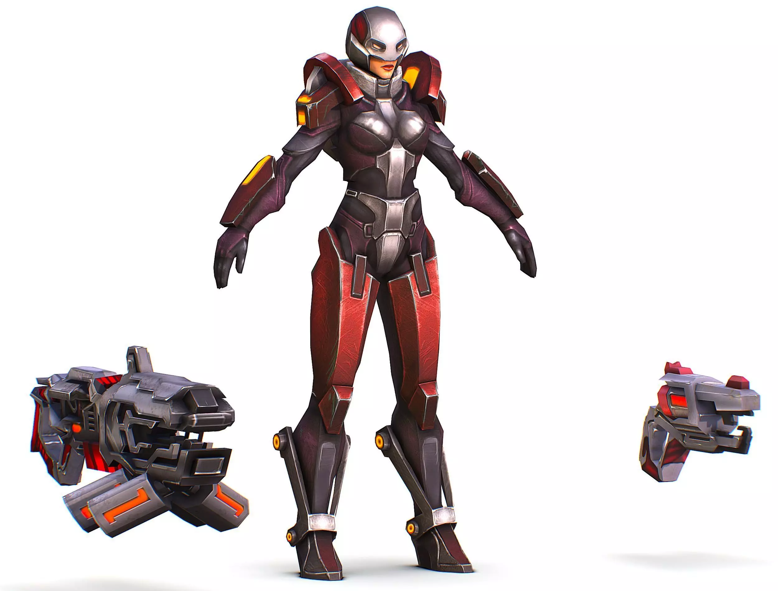 Woman Cyborg Machine Gun Rifle and Pistol Low-poly 3D model_0