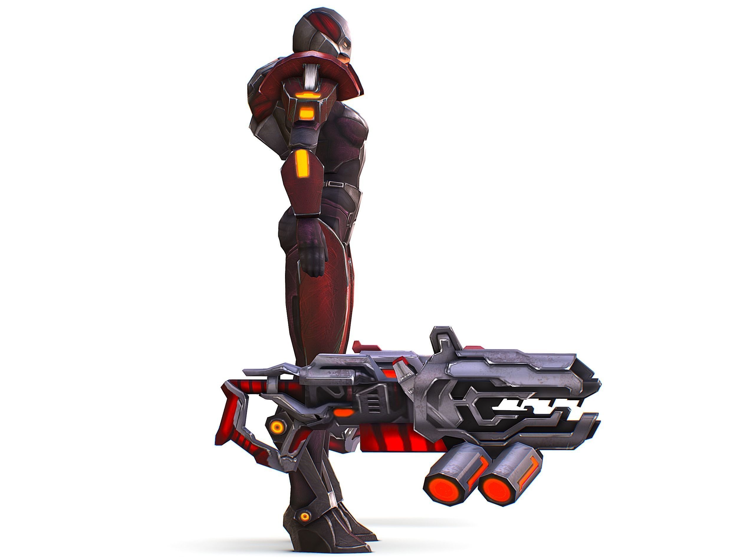 Woman Cyborg Machine Gun Rifle and Pistol Low-poly 3D model_4