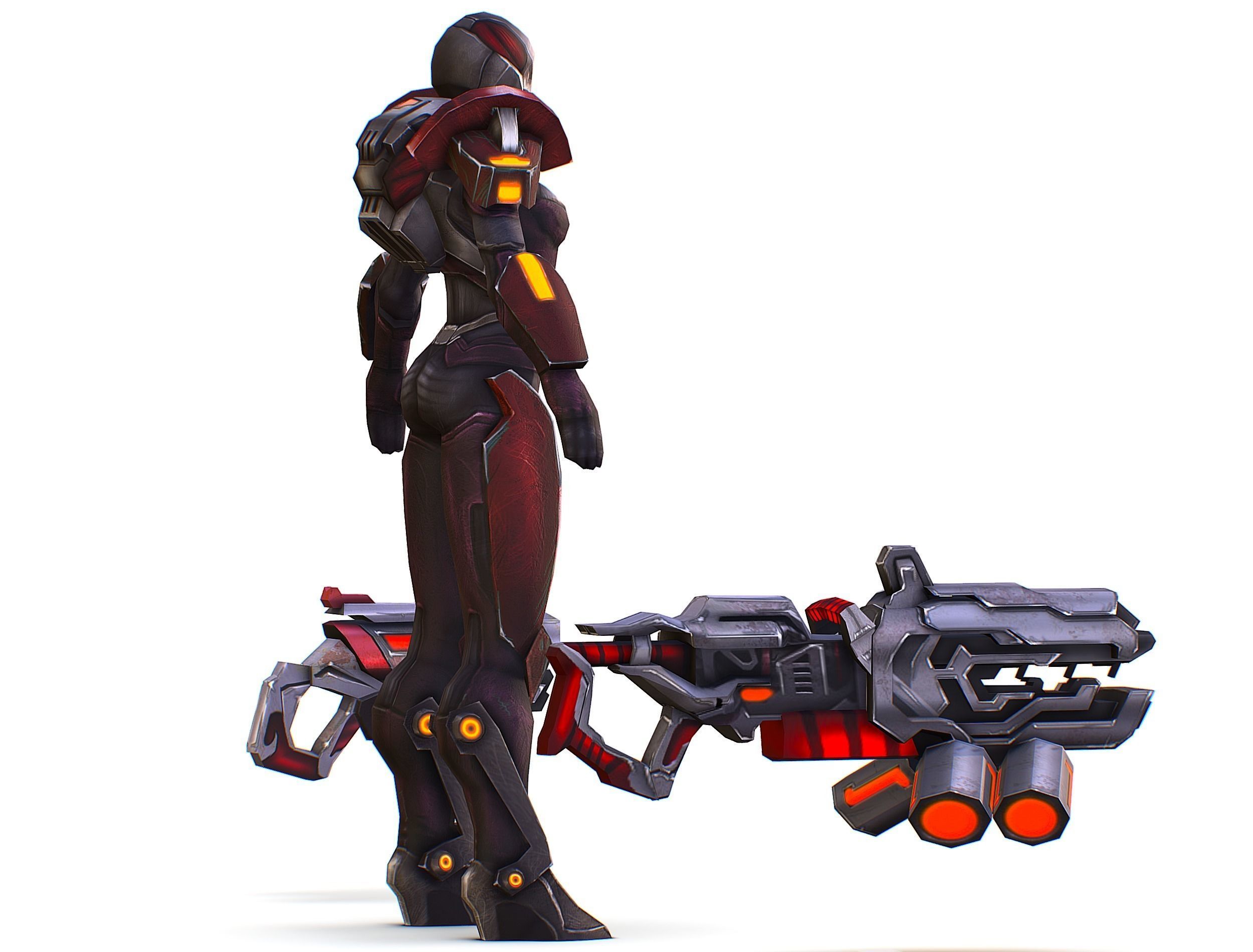 Woman Cyborg Machine Gun Rifle and Pistol Low-poly 3D model_6